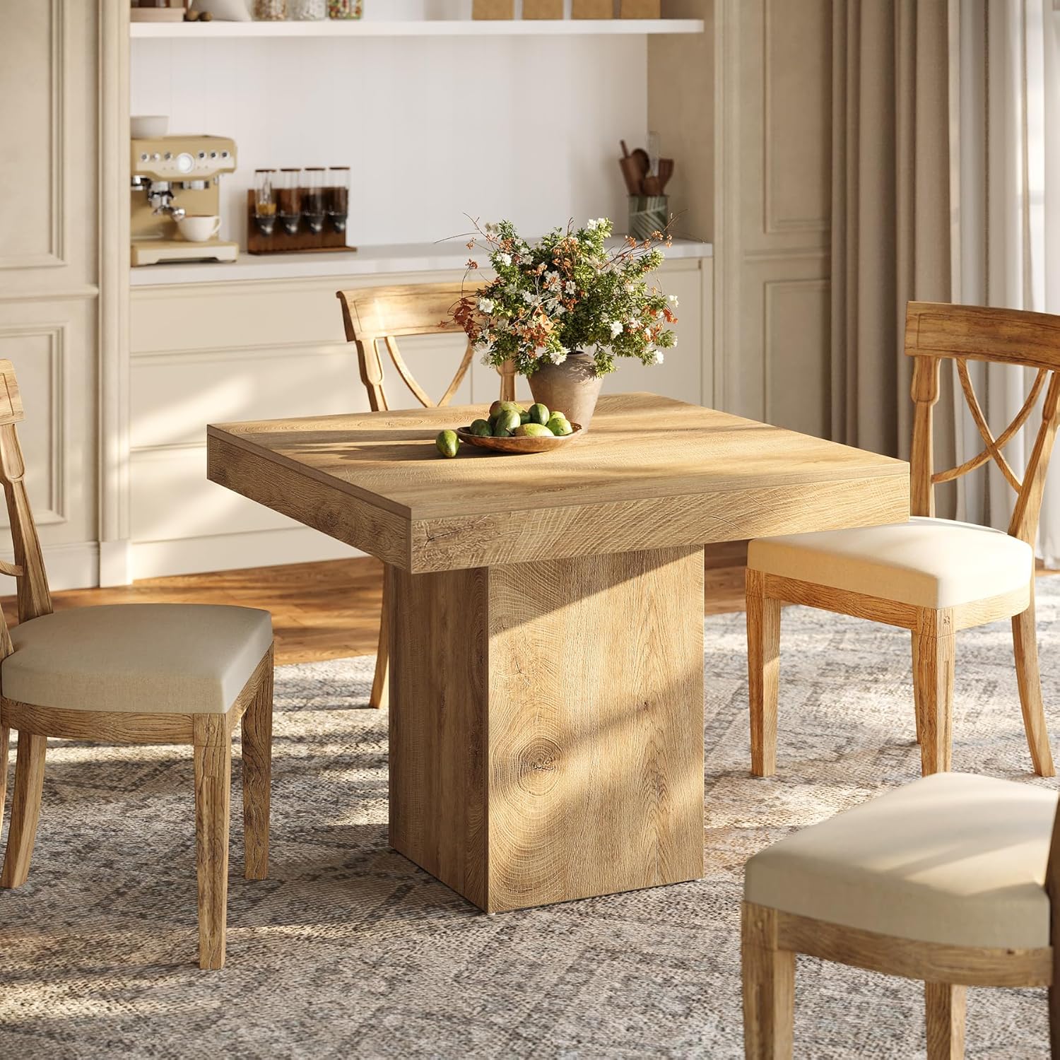 100 cm Eettafel voor 4 Personen, Vierkante Keukentafel voor Eetkamer en Woonkamer