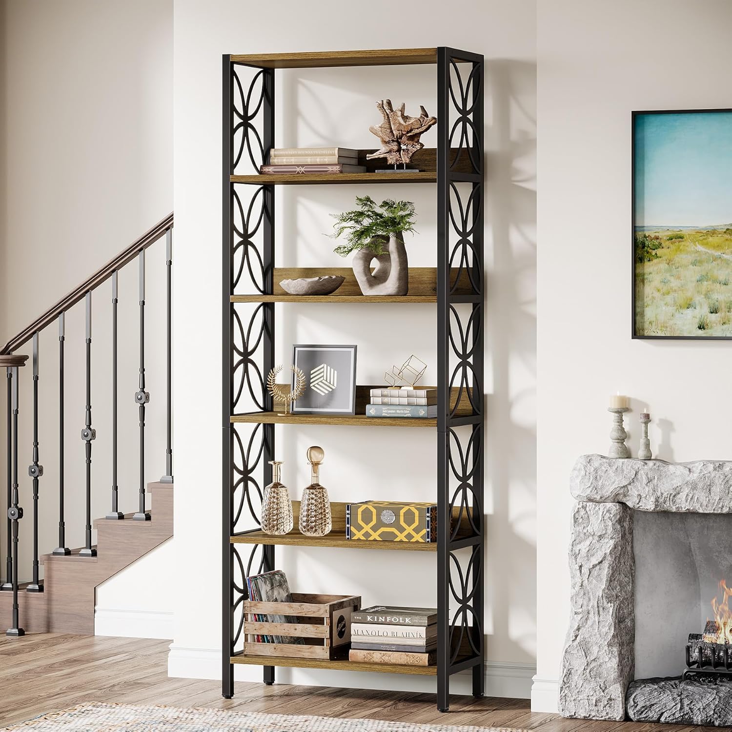 180 cm Hoge Boekenkast, Industriële Boekenplank Met 6 Planken En Metalen Frame