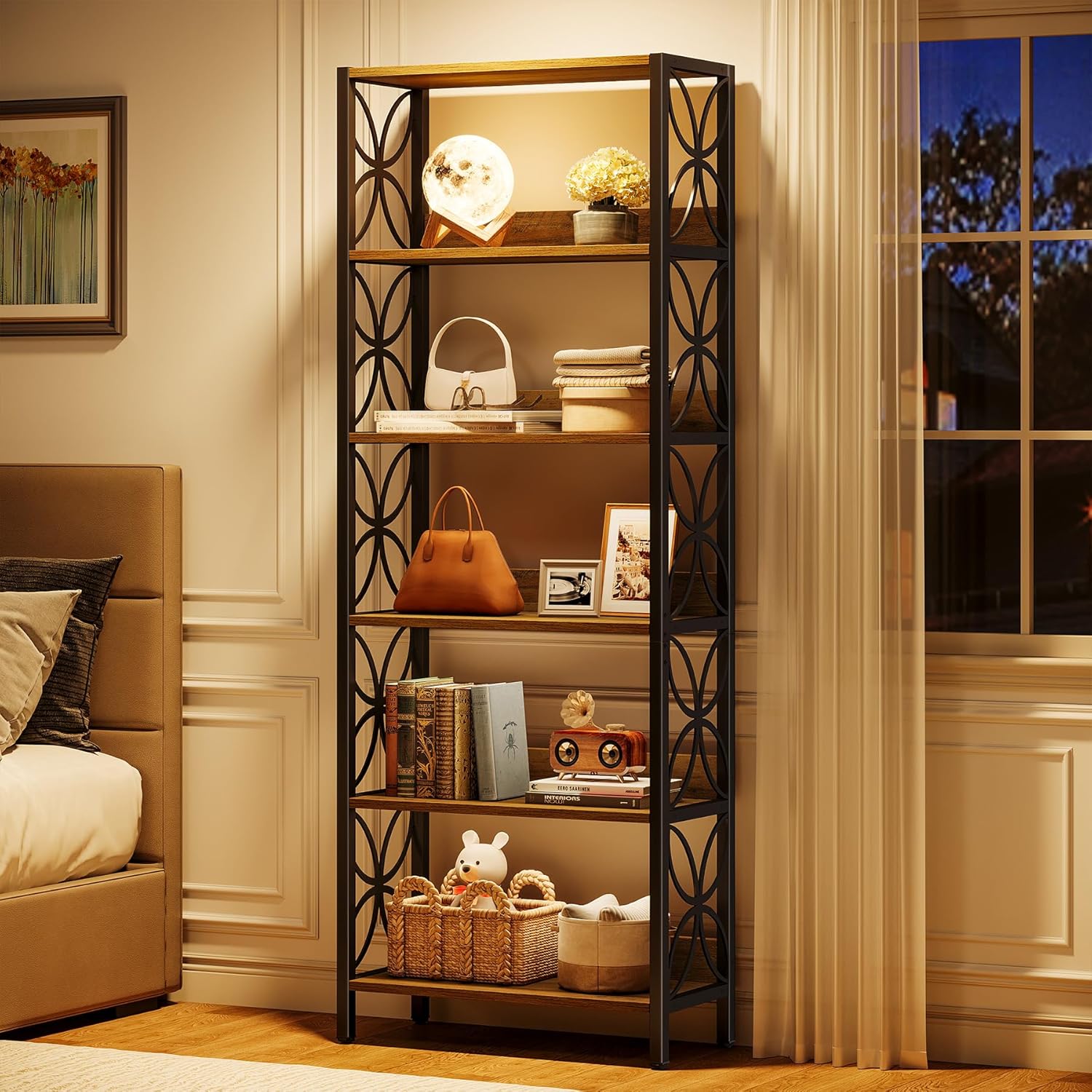 180 cm Hoge Boekenkast, Industriële Boekenplank Met 6 Planken En Metalen Frame