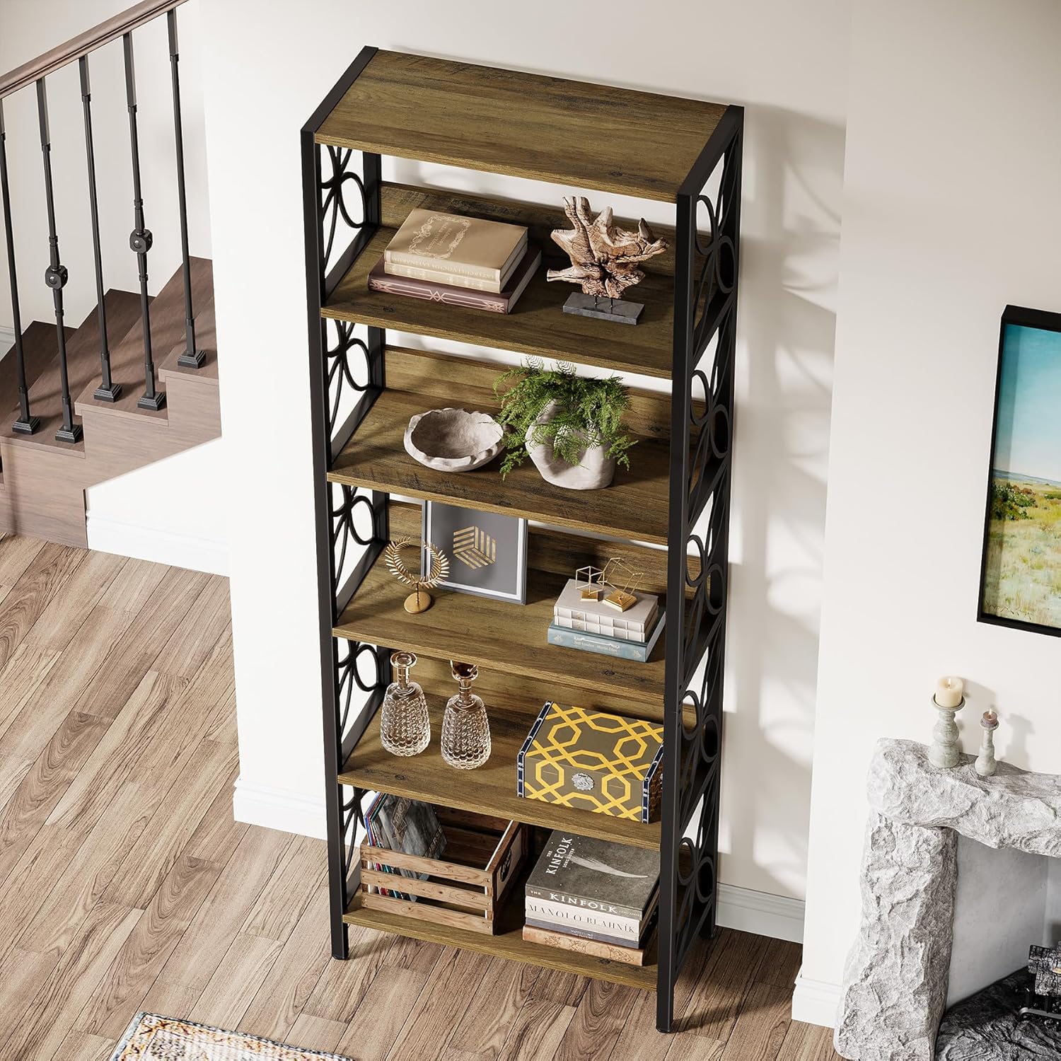 180 cm Hoge Boekenkast, Industriële Boekenplank Met 6 Planken En Metalen Frame