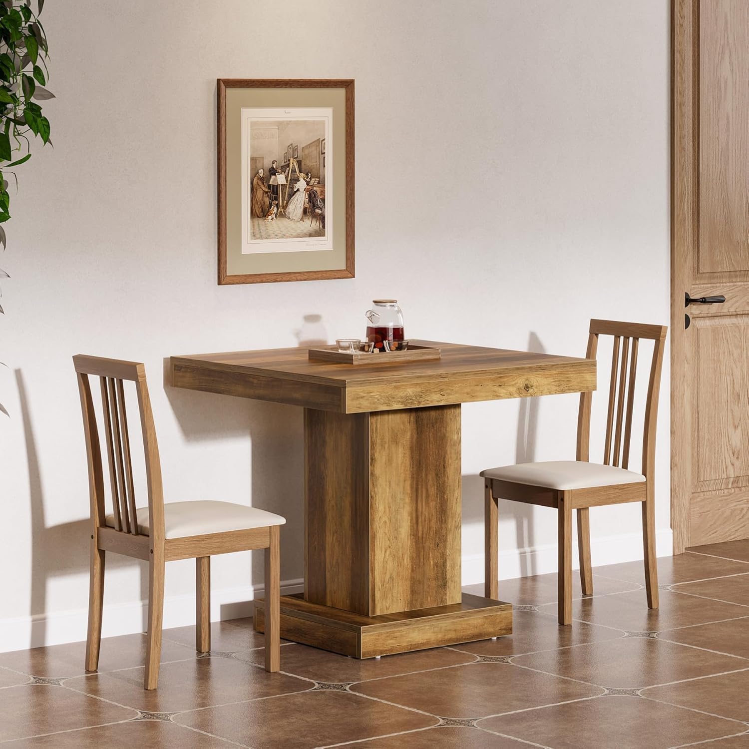 Tribesigns Vierkante Eettafel 80 cm voor 4 Personen, Rustieke Houten Keukentafel met Stevige Basis, Ideaal voor Kleine Ruimtes