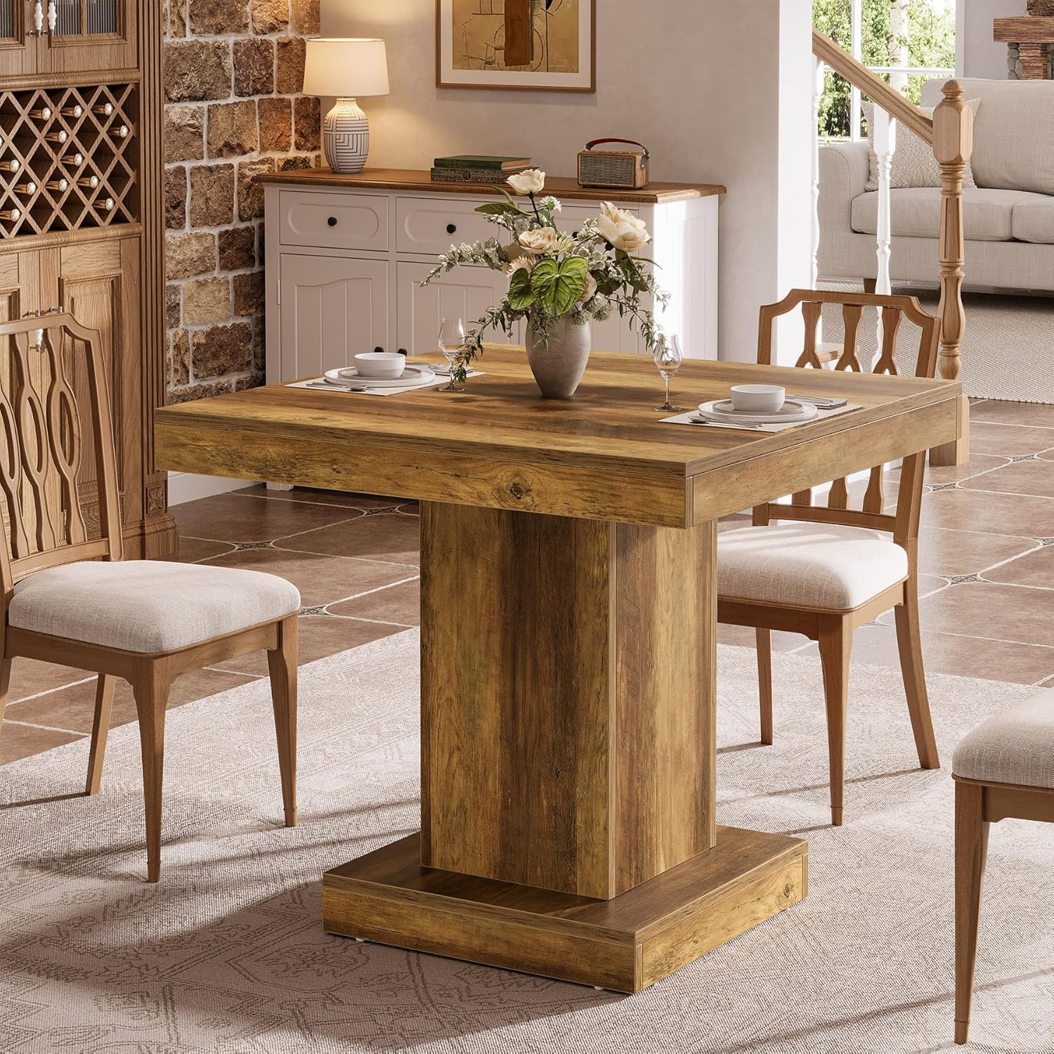 Tribesigns Vierkante Eettafel 80 cm voor 4 Personen, Rustieke Houten Keukentafel met Stevige Basis, Ideaal voor Kleine Ruimtes