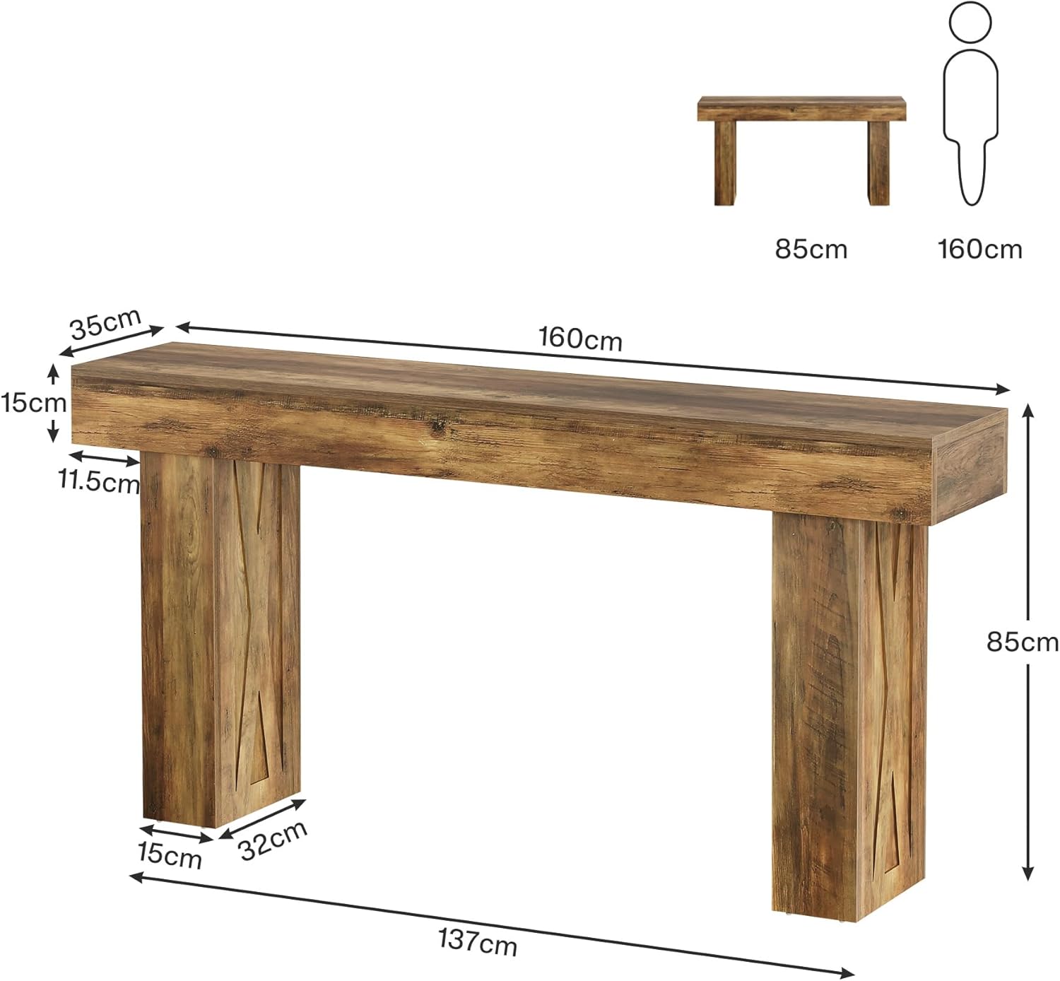160 cm Consoletafel, Moderne Bureautafel voor Hal, Woonkamer en Slaapkamer