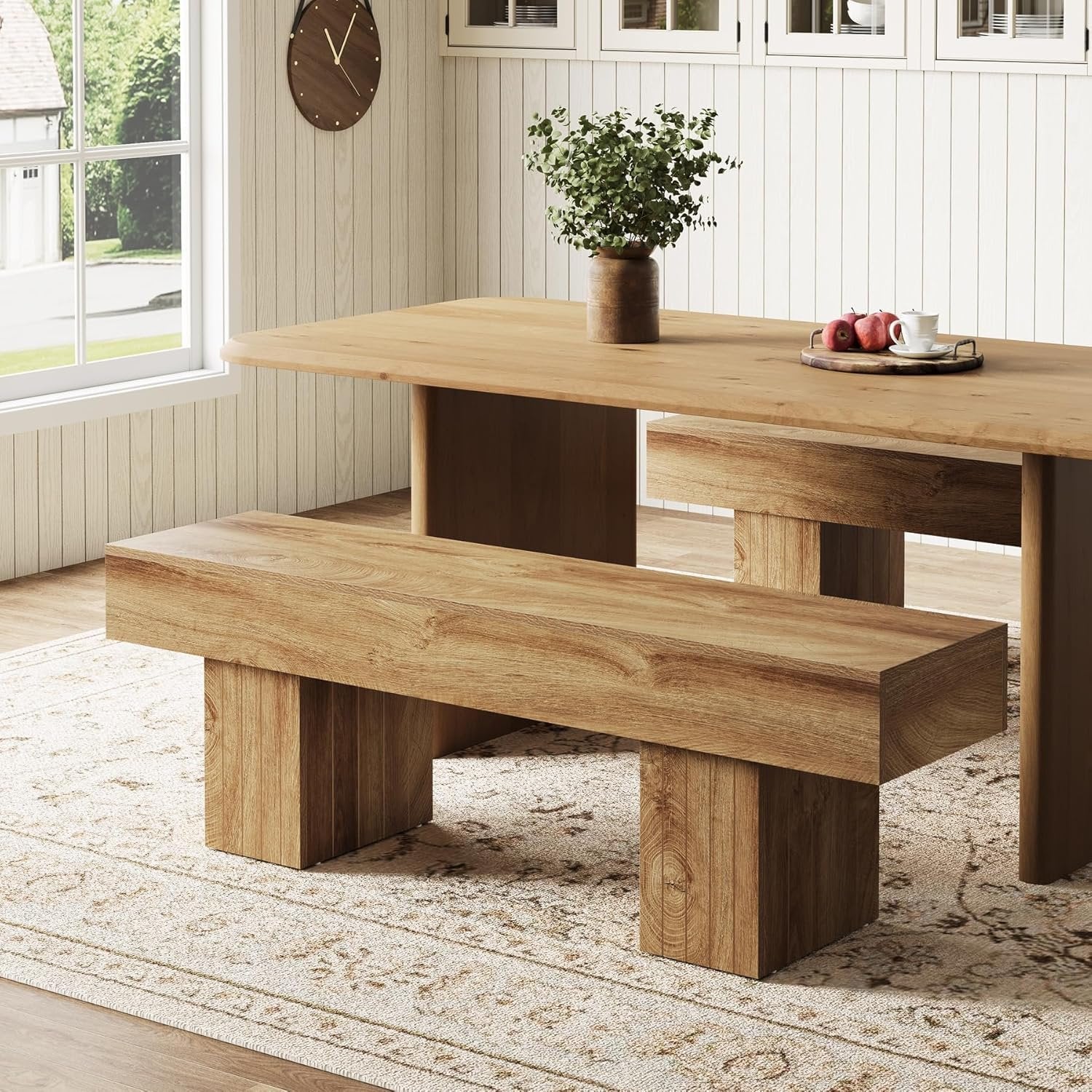 140 cm Eetkamerbank van Hout in Landelijke Stijl, Multifunctionele Binnenbank voor Slaapkamer en Hal