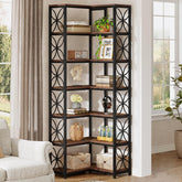 Hoekboekenkast van 200 cm met 7 Lagen in L-Vorm, Vrijstaand Houten Rek met Metalen Frame in Rustiek Bruin en Zwart 3