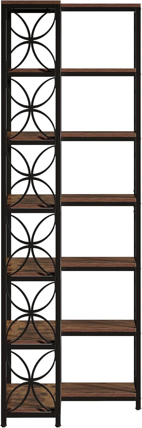 Hoekboekenkast van 200 cm met 7 Lagen in L-Vorm, Vrijstaand Houten Rek met Metalen Frame in Rustiek Bruin en Zwart