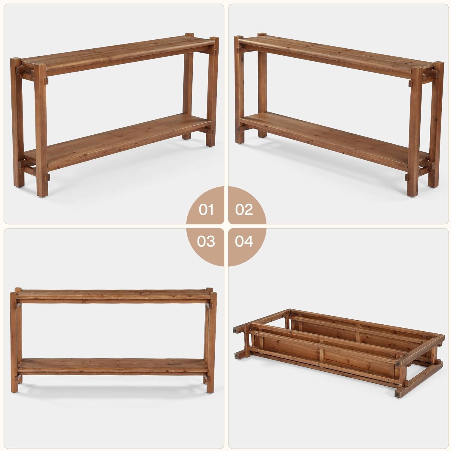 150 cm Landelijke Consoletafel met 2 Lagen en Opbergruimte, Houten Achter Bank Tafel voor Woonkamer en Hal