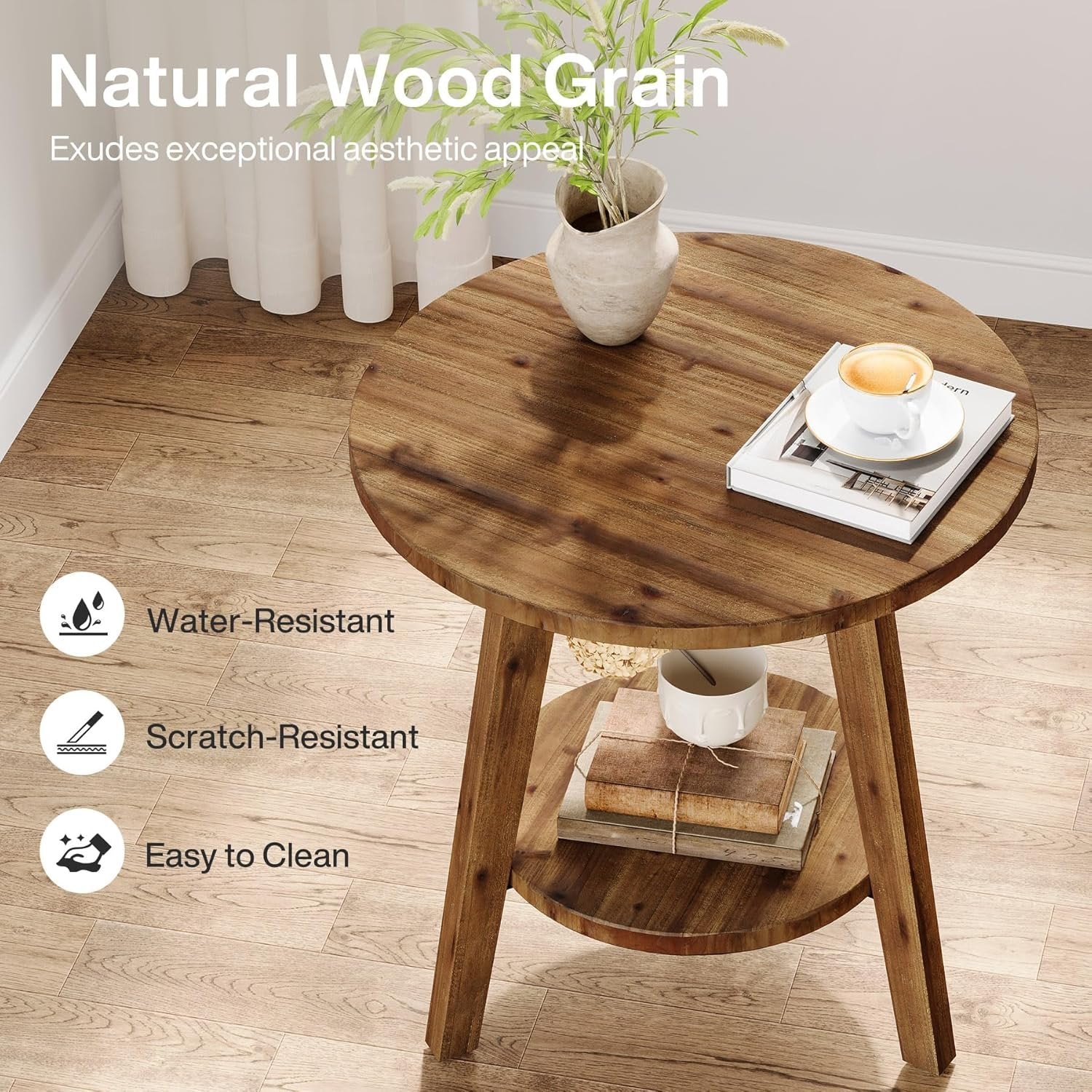 60 cm Landelijke Nachtkast met Opbergplank voor Woonkamer