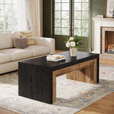 120 cm Farmhouse Salontafel in Zwart en Walnoot, Grote Rechthoekige Center Table met Stevige Basis 3