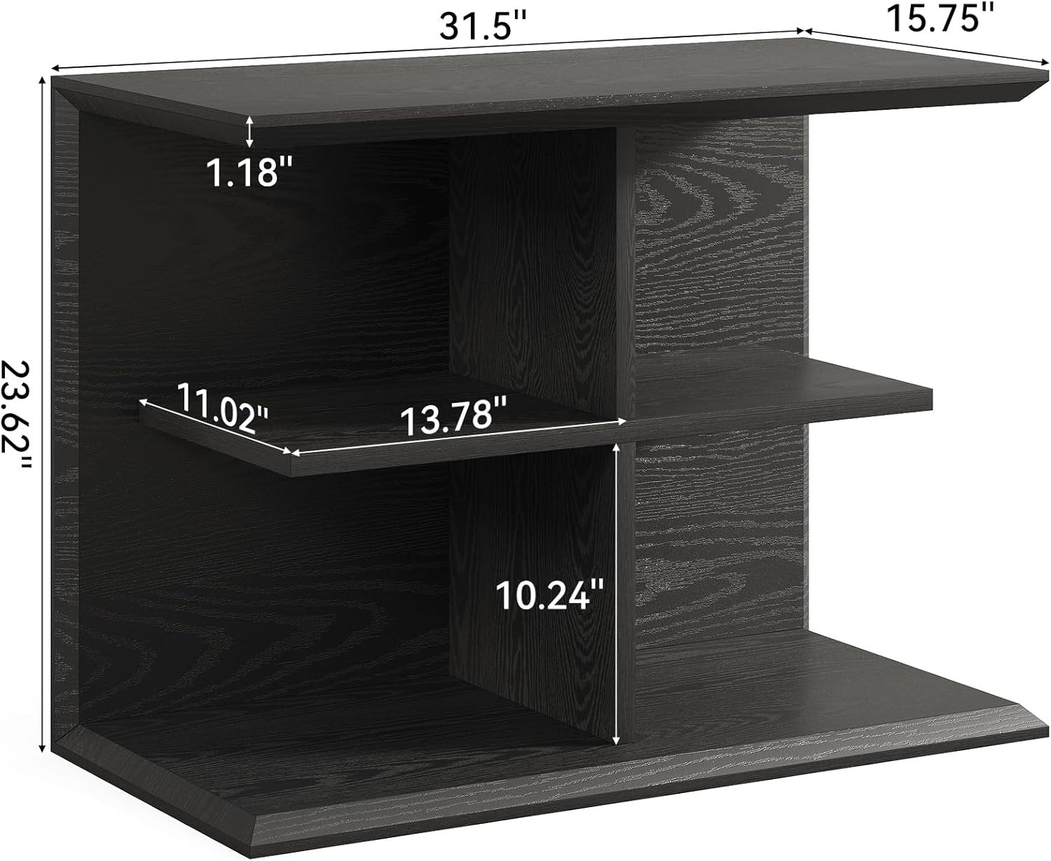 80 cm Drieplanken Bijzettafel, Moderne Nachtkast met Opbergruimte voor Slaapkamer