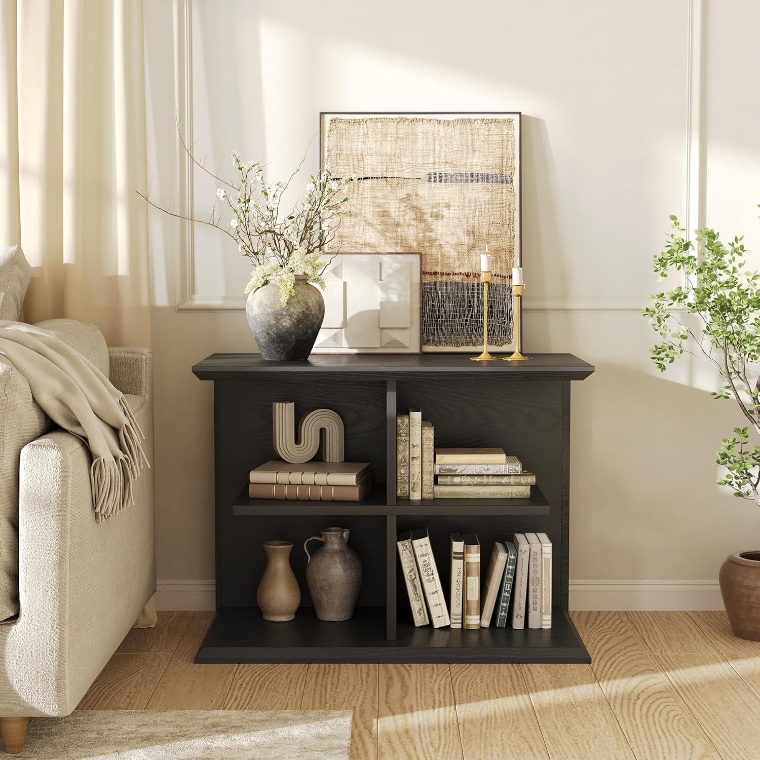 80 cm Drieplanken Bijzettafel, Moderne Nachtkast met Opbergruimte voor Slaapkamer