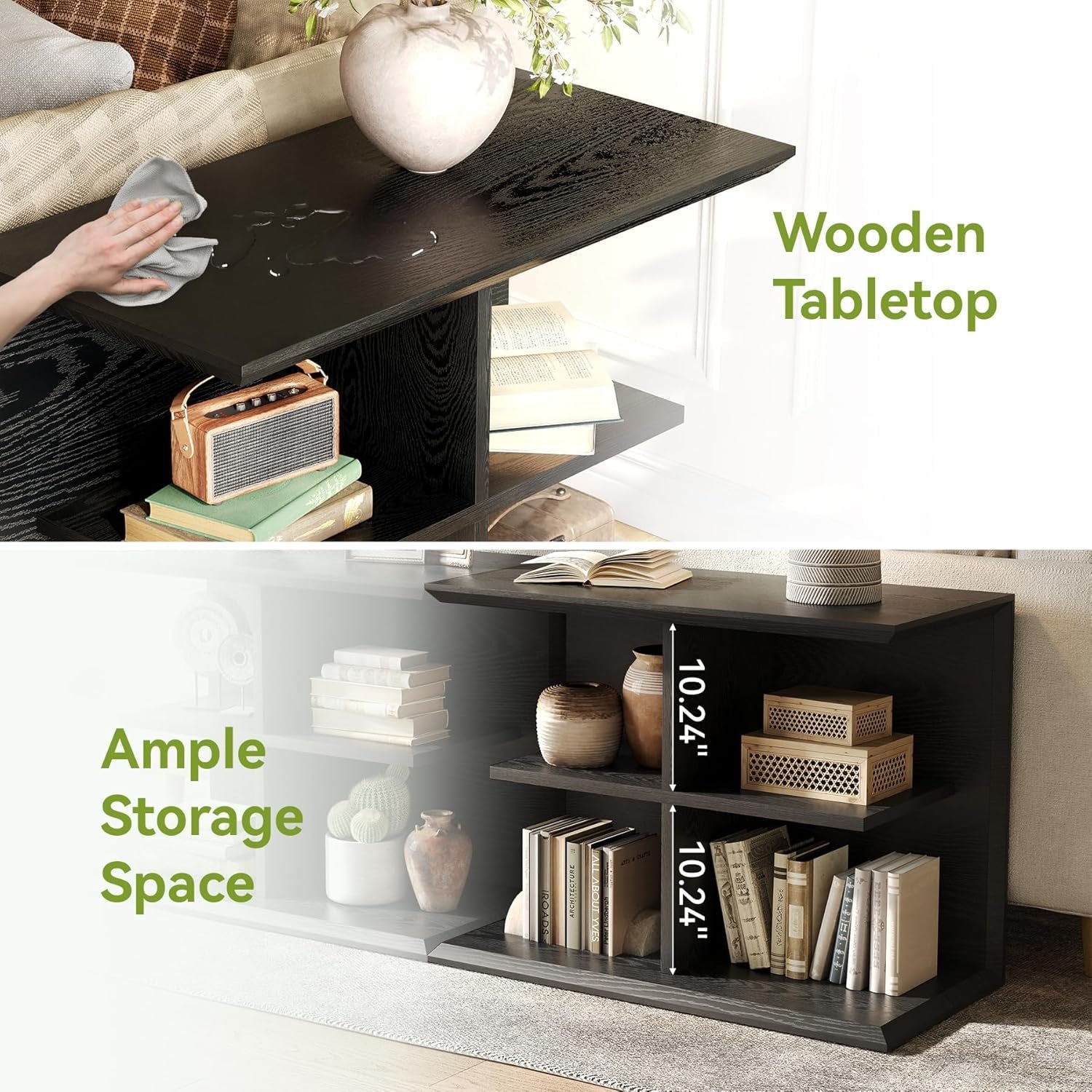 80 cm Drieplanken Bijzettafel, Moderne Nachtkast met Opbergruimte voor Slaapkamer