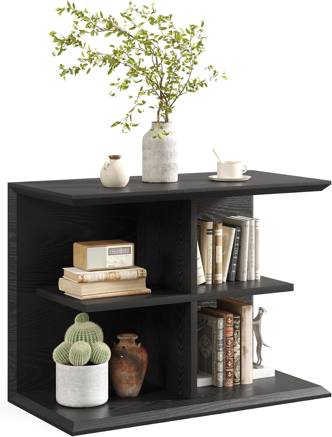 80 cm Drieplanken Bijzettafel, Moderne Nachtkast met Opbergruimte voor Slaapkamer