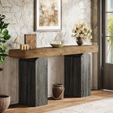 160 cm Landelijke Consoletafel met 2 Gebogen Tafelpoten, Houten Achterbanktafel voor Entree en Woonkamer 3