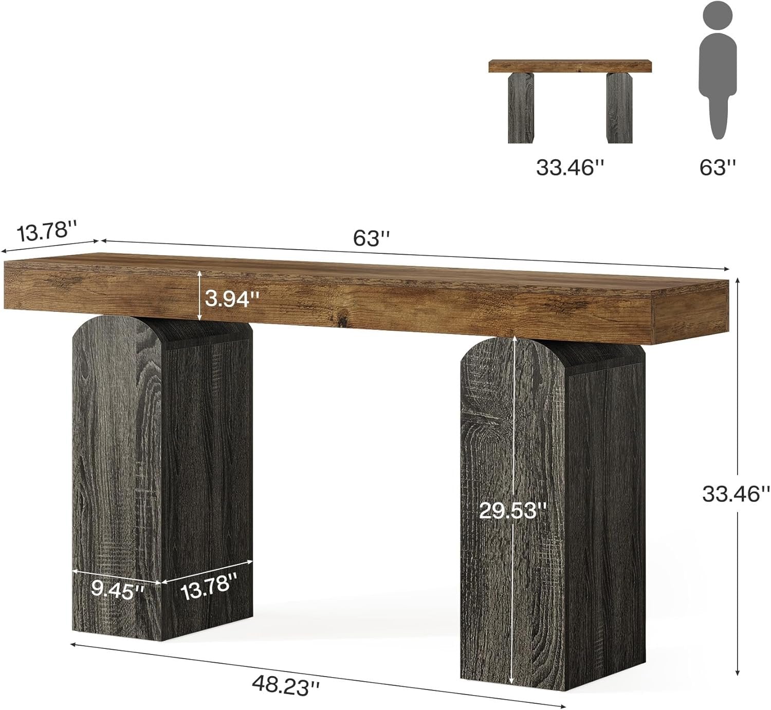 160 cm Landelijke Consoletafel met 2 Gebogen Tafelpoten, Houten Achterbanktafel voor Entree en Woonkamer