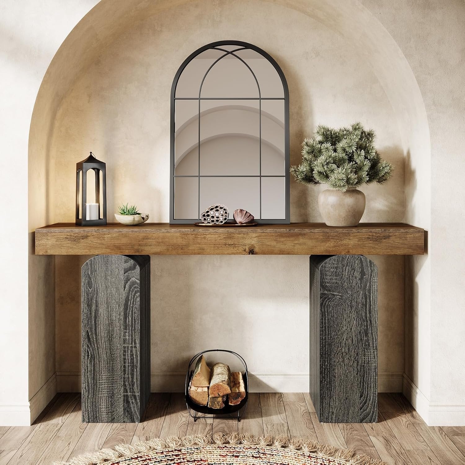 160 cm Landelijke Consoletafel met 2 Gebogen Tafelpoten, Houten Achterbanktafel voor Entree en Woonkamer