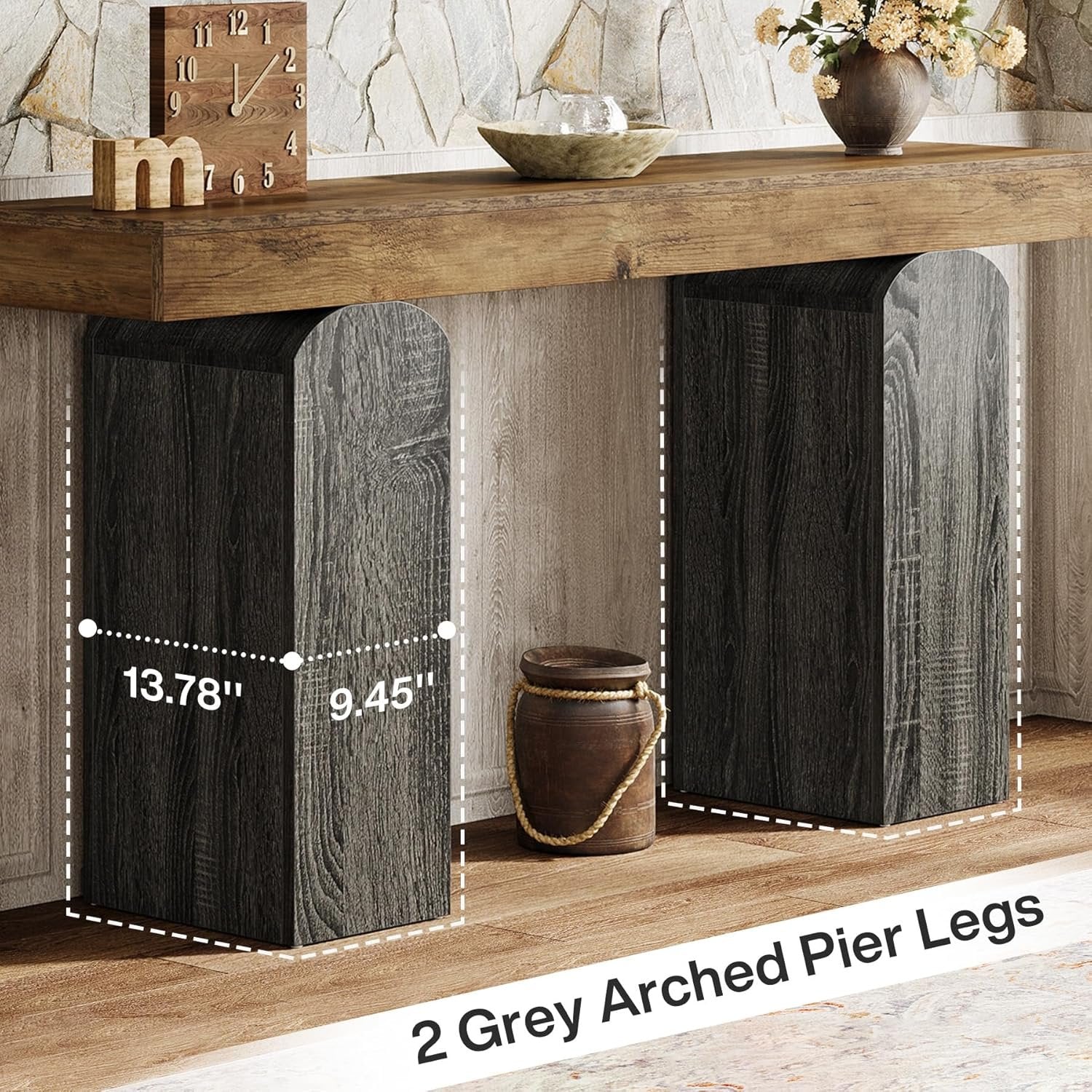 160 cm Landelijke Consoletafel met 2 Gebogen Tafelpoten, Houten Achterbanktafel voor Entree en Woonkamer