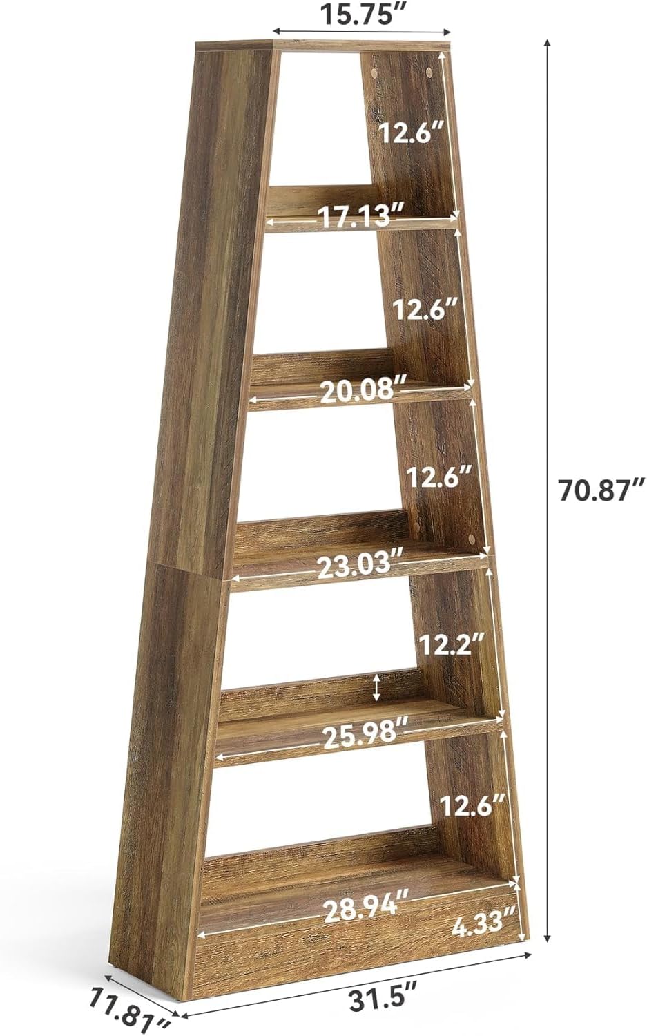 80 cm Landelijke Ladderkast, Met 6 Planken in Warm Omber voor Woonkamer en Kantoor