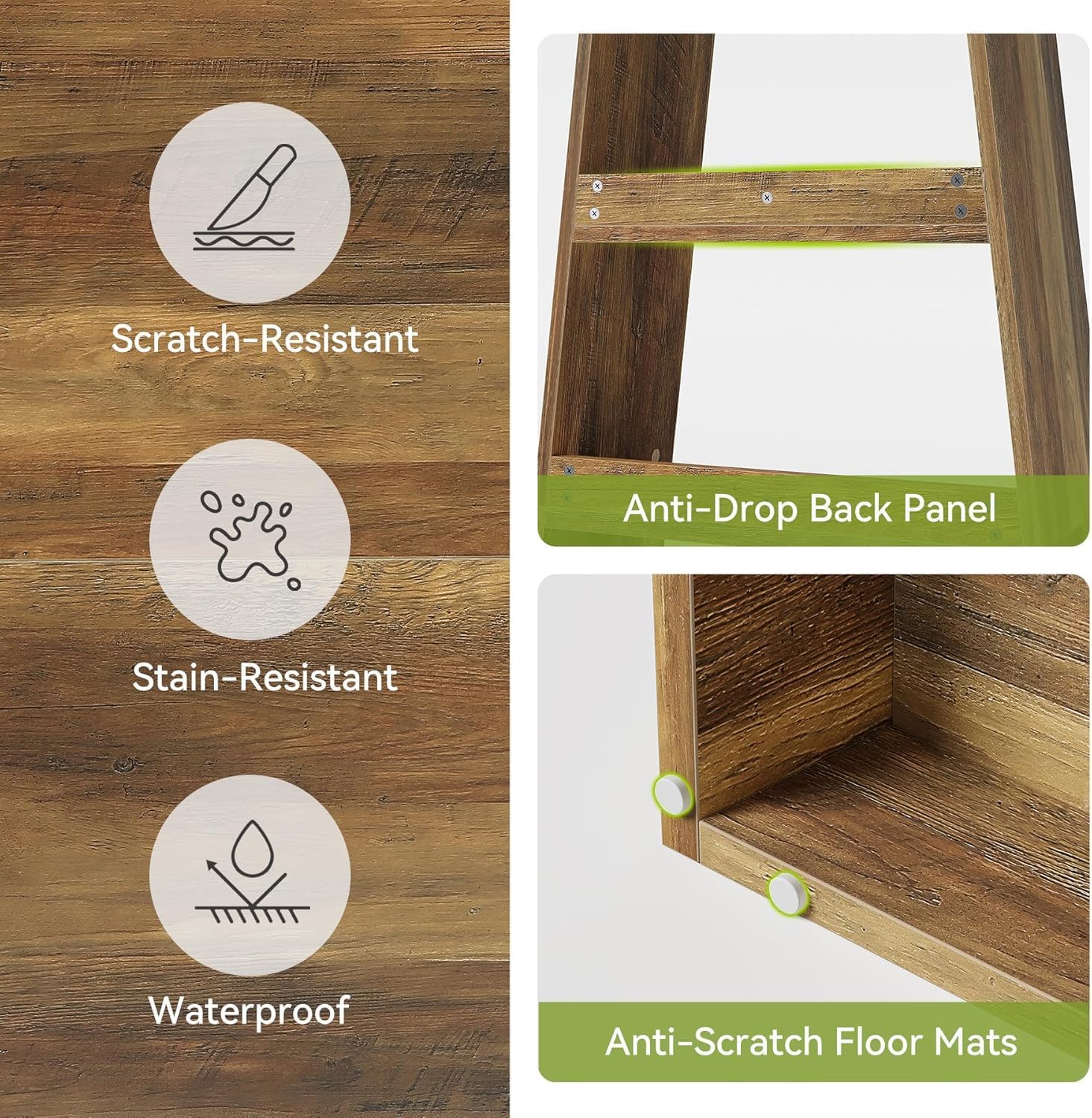 80 cm Landelijke Ladderkast, Met 6 Planken in Warm Omber voor Woonkamer en Kantoor