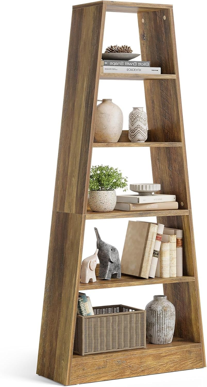 80 cm Landelijke Ladderkast, Met 6 Planken in Warm Omber voor Woonkamer en Kantoor