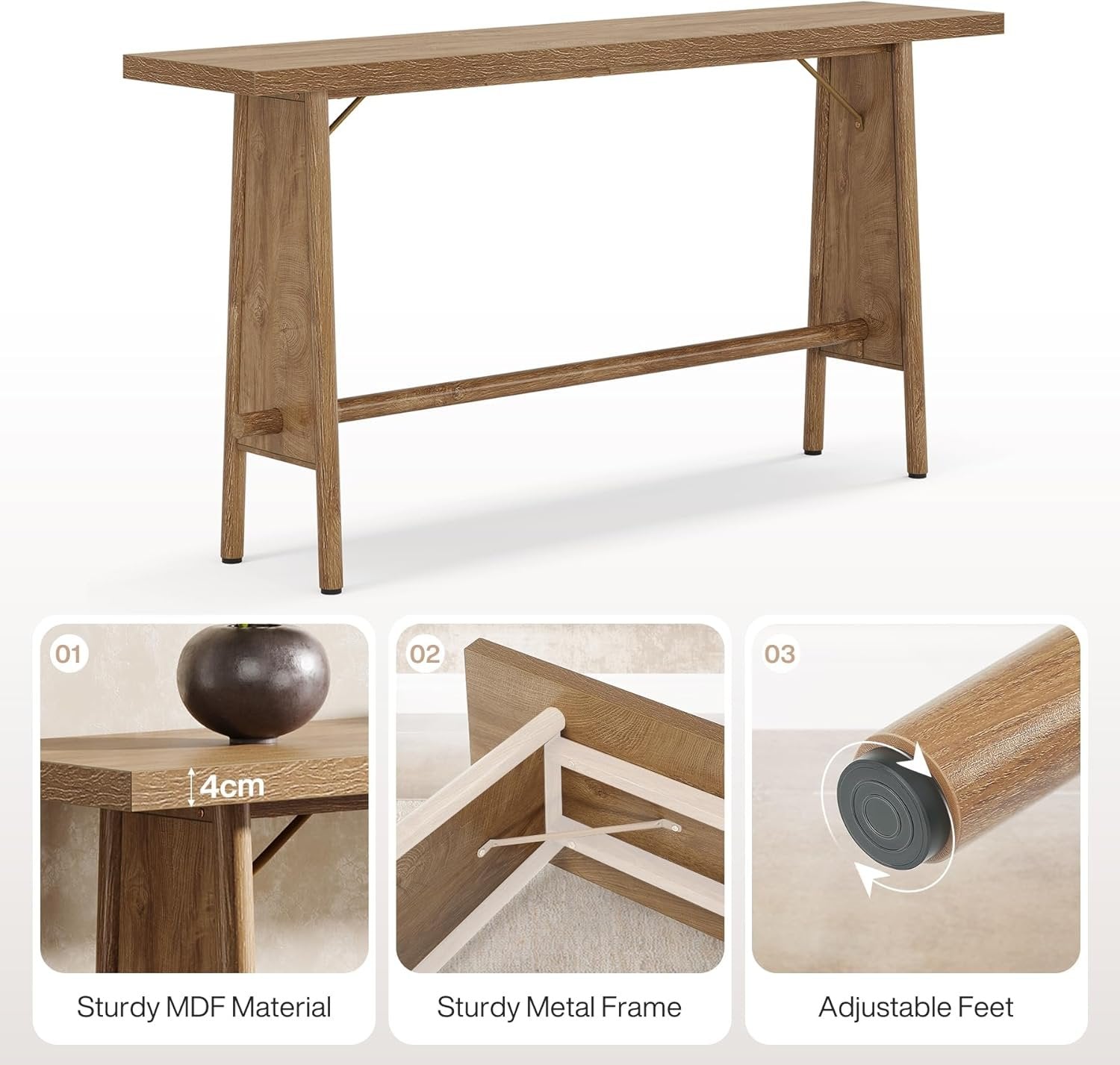 160 cm Consoletafel, Moderne Entreetafel met Metalen Poten voor Hal en Woonkamer