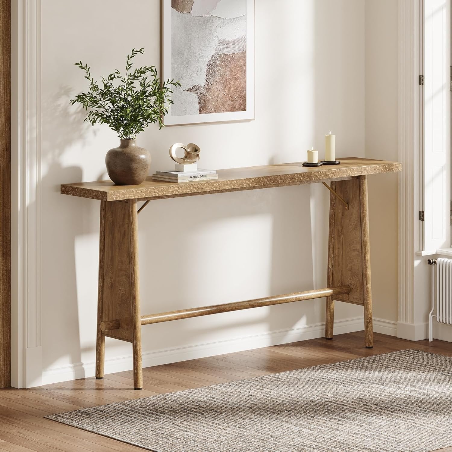 160 cm Consoletafel, Moderne Entreetafel met Metalen Poten voor Hal en Woonkamer