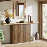 160 cm Geboorde Boerse Console, Landelijke Bruine Salontafel voor Hal en Woonkamer 3