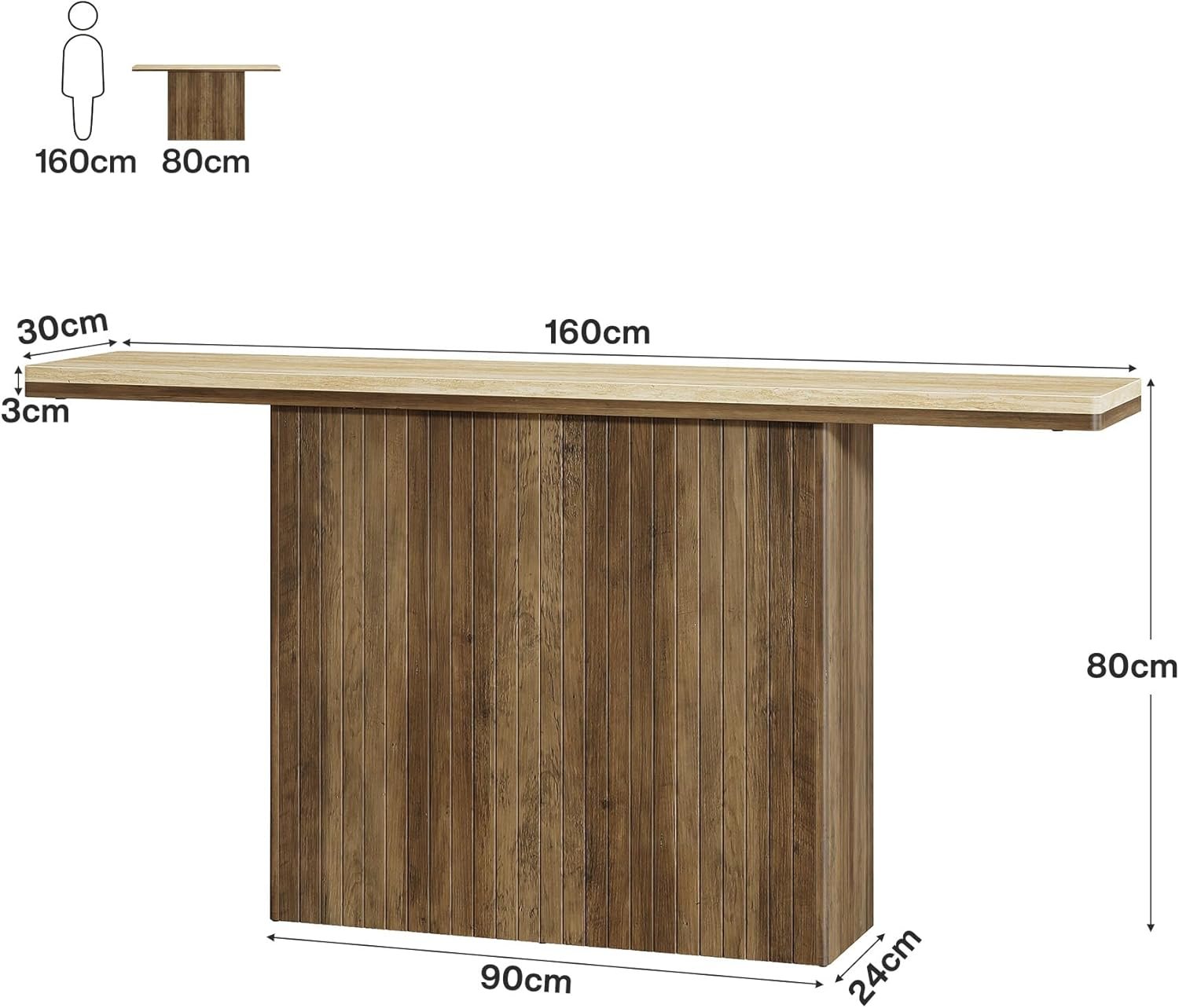 160 cm Geboorde Boerse Console, Landelijke Bruine Salontafel voor Hal en Woonkamer