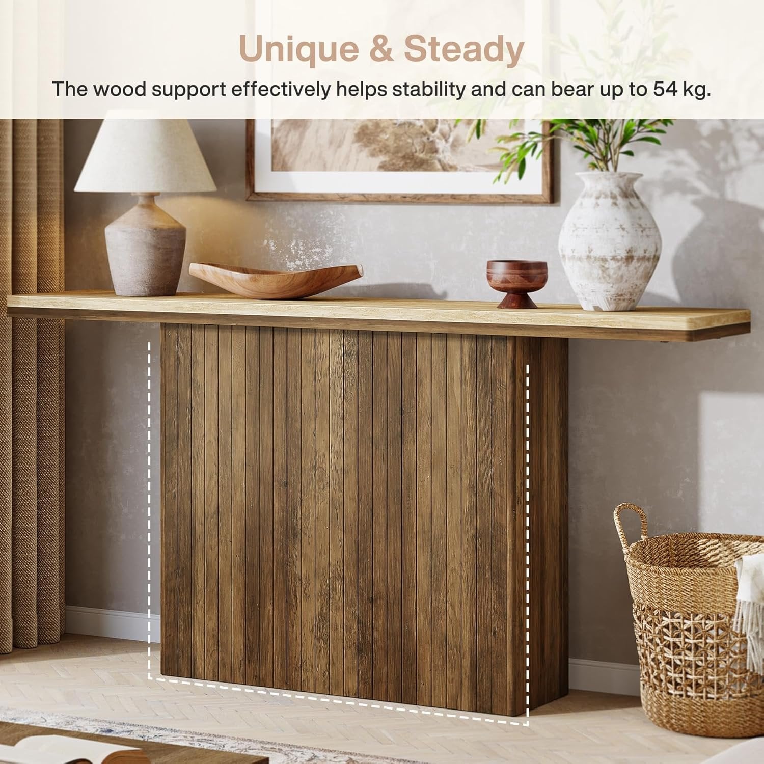 160 cm Geboorde Boerse Console, Landelijke Bruine Salontafel voor Hal en Woonkamer