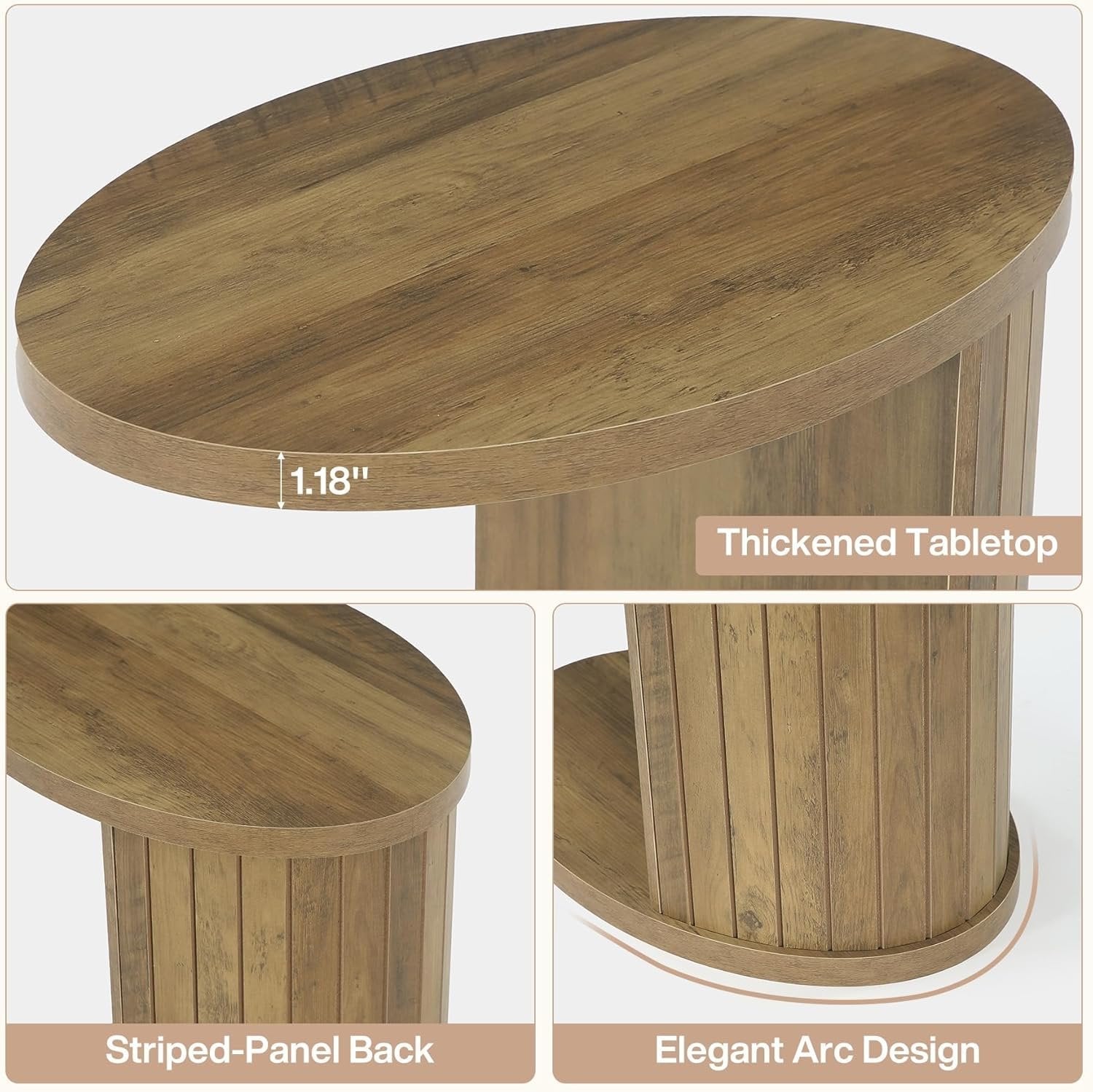 63 cm C-Vormige Bijzettafel, Ovale Nachtkast met Twee Opbergplanken voor Bank en Bed