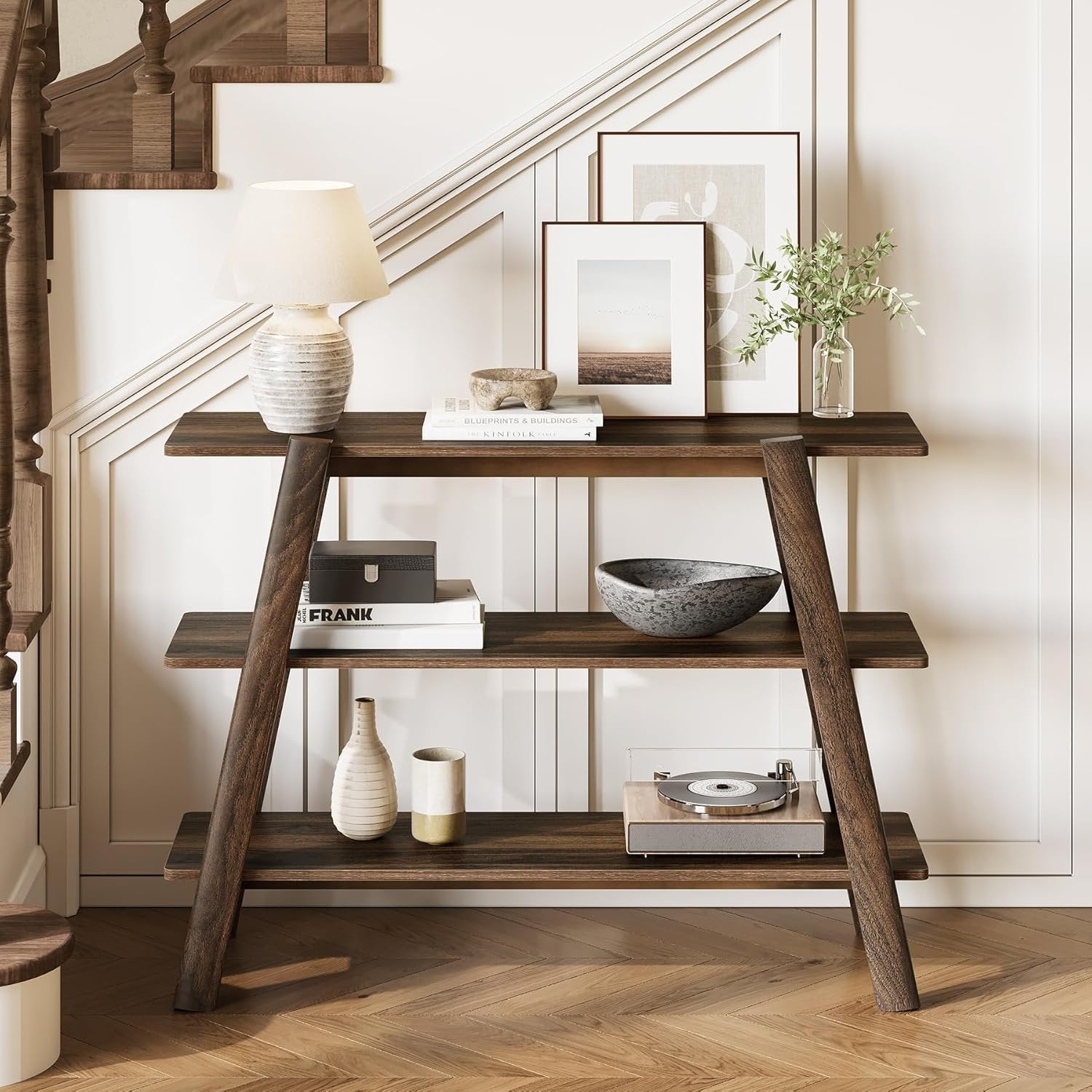 105 cm lange console, 3 open planken in landelijke stijl voor de entree of achter de bank