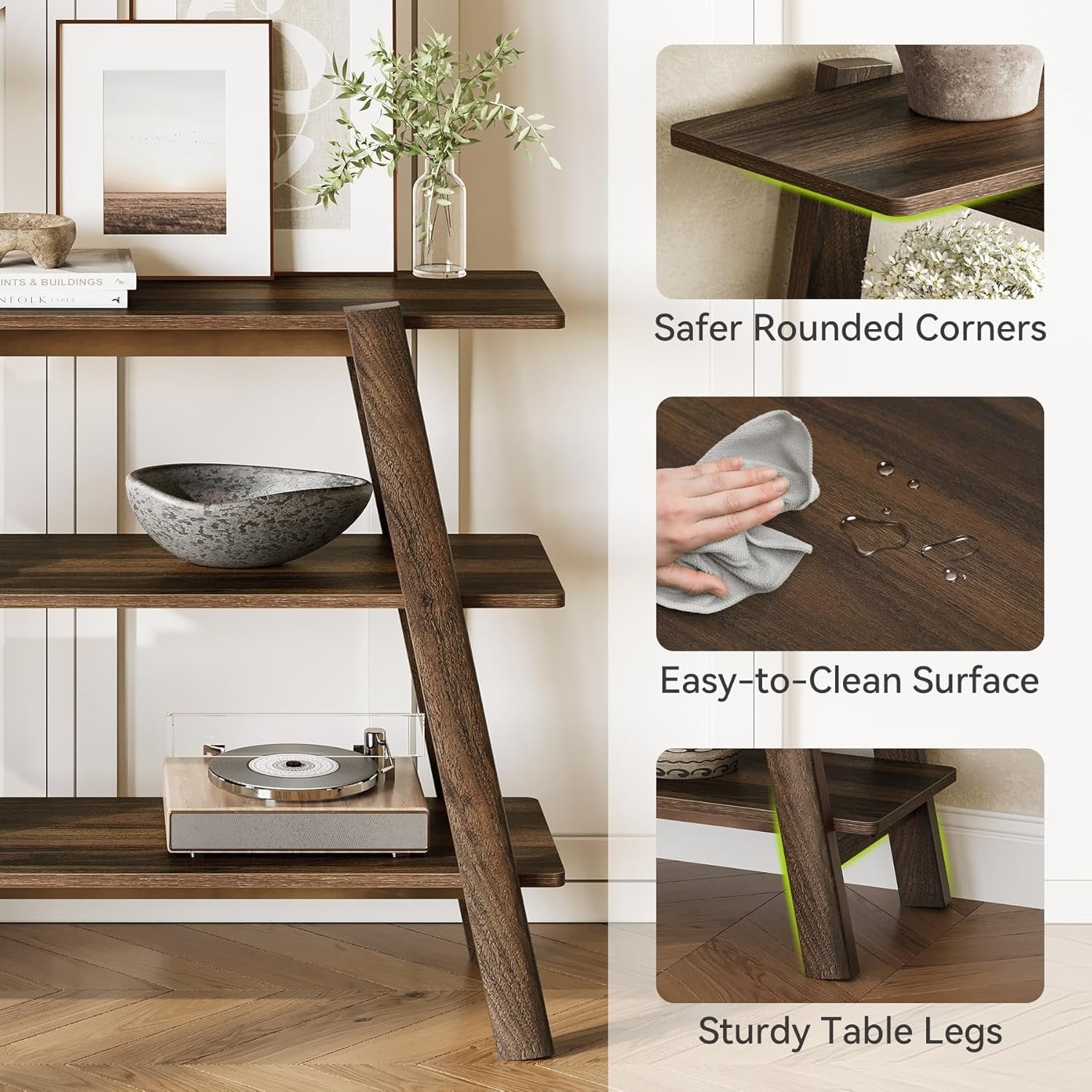 105 cm lange console, 3 open planken in landelijke stijl voor de entree of achter de bank