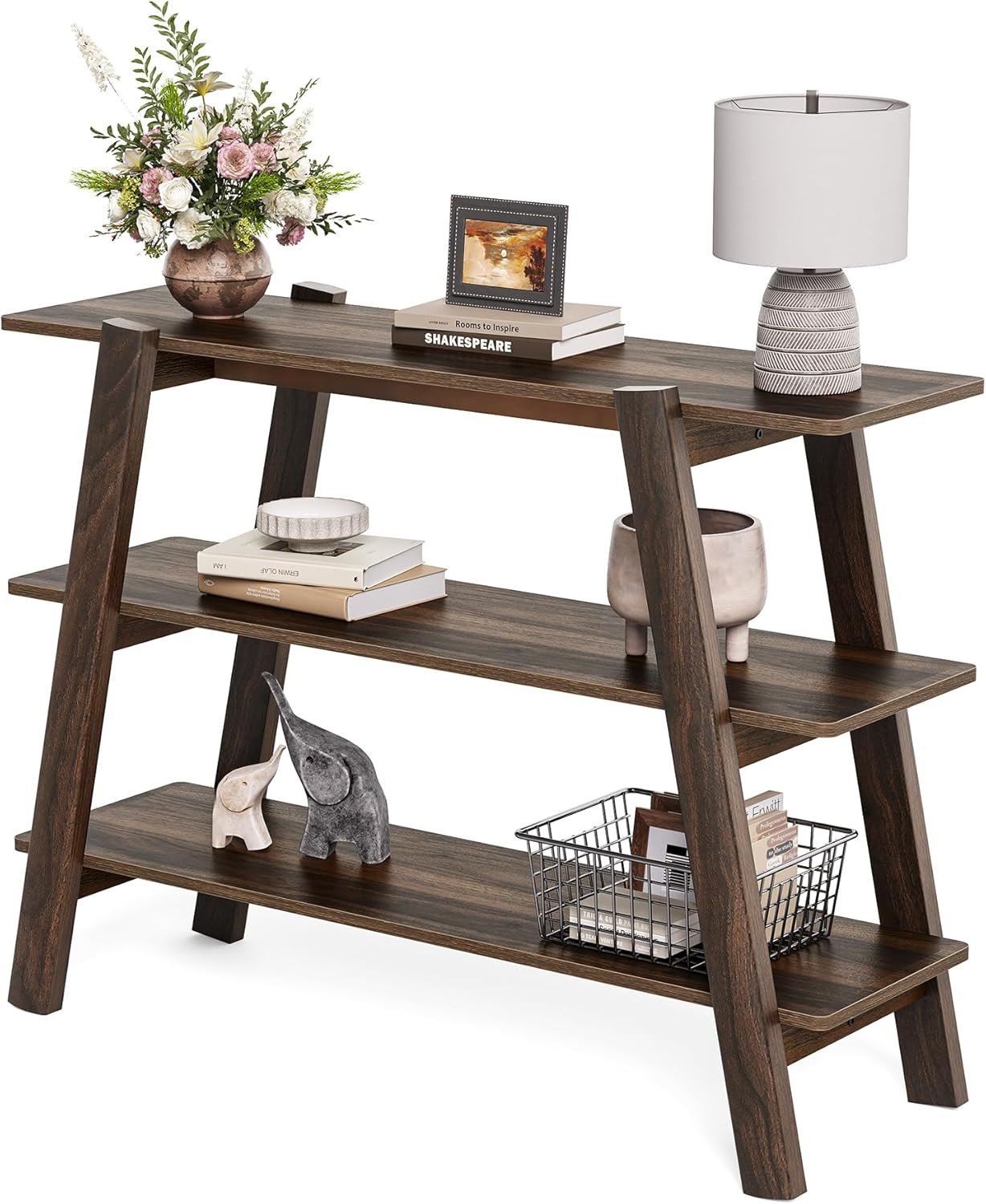 105 cm lange console, 3 open planken in landelijke stijl voor de entree of achter de bank