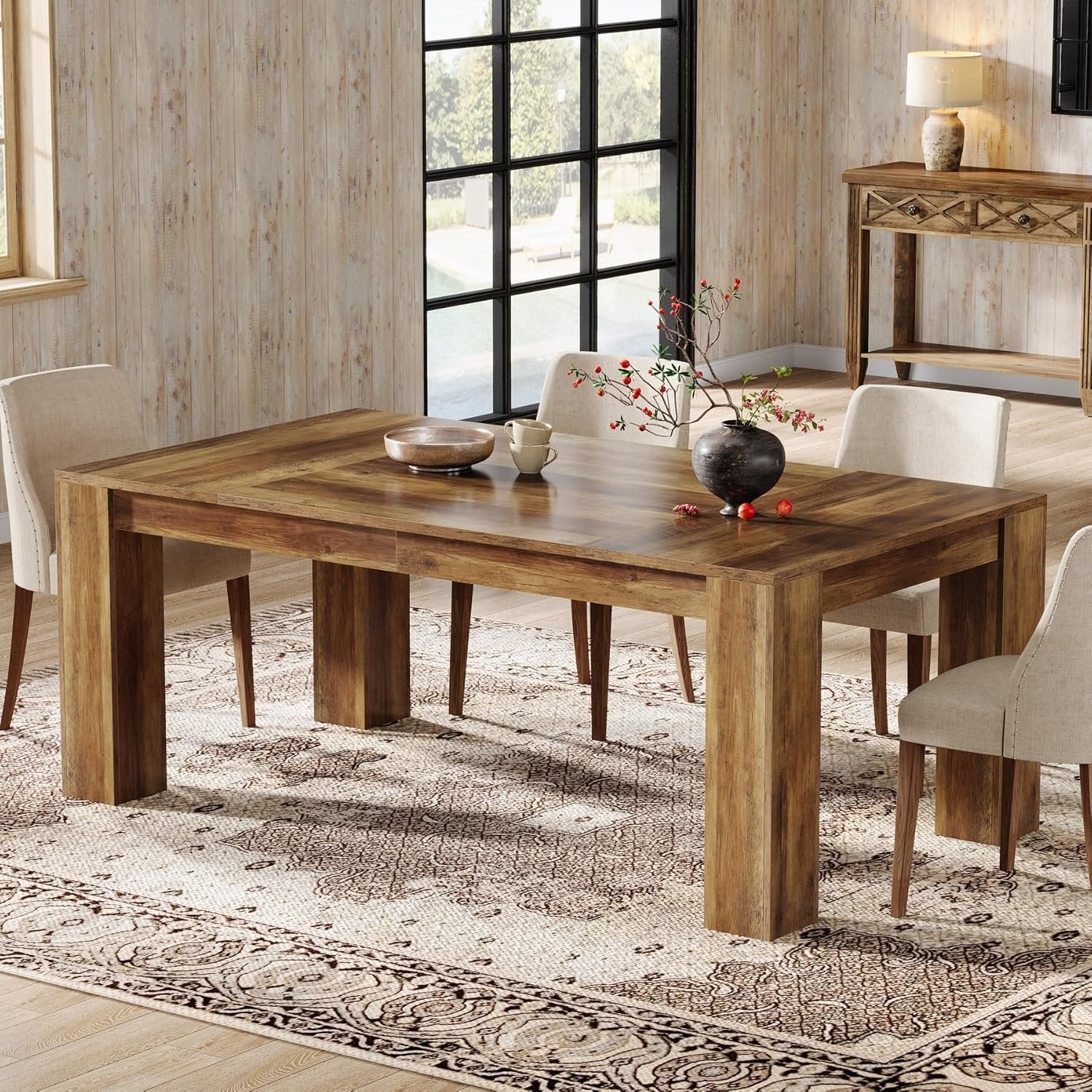 Eettafel van 160 cm voor 4–6 Personen, Rechthoekige Houten Keukentafel in Landelijke Stijl