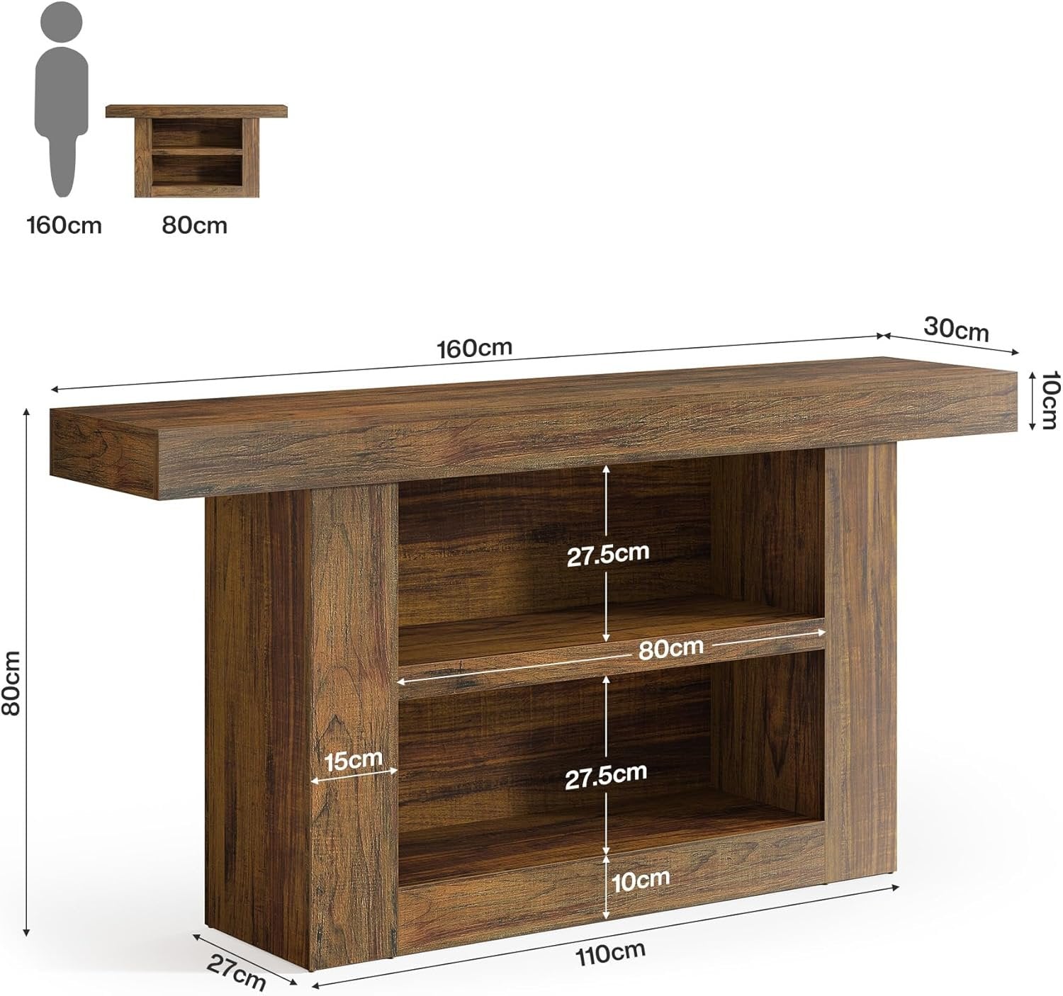Tribesigns Console Tafel met U-vormige Basis, 3-Lags Opbergtafel voor Gang en Hal