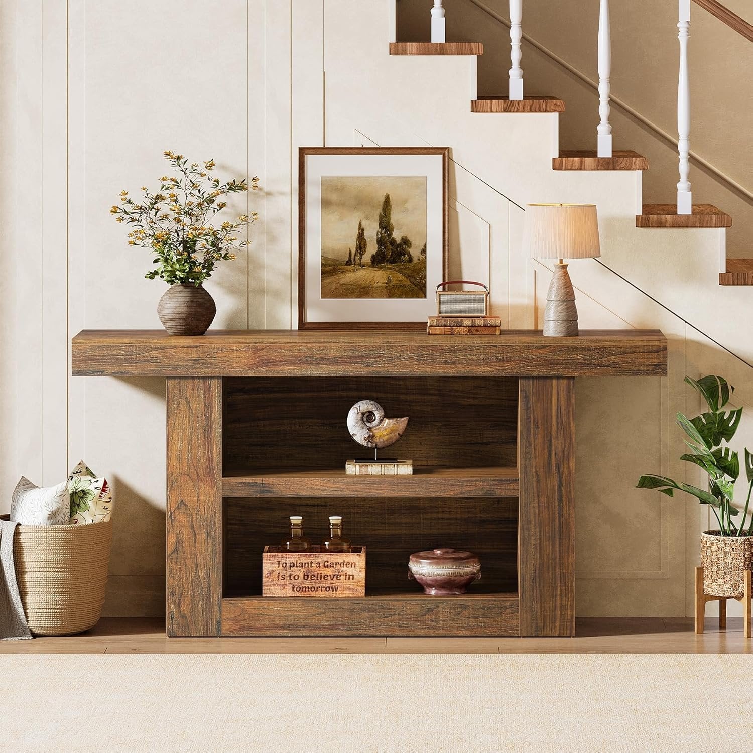 Tribesigns Console Tafel met U-vormige Basis, 3-Lags Opbergtafel voor Gang en Hal
