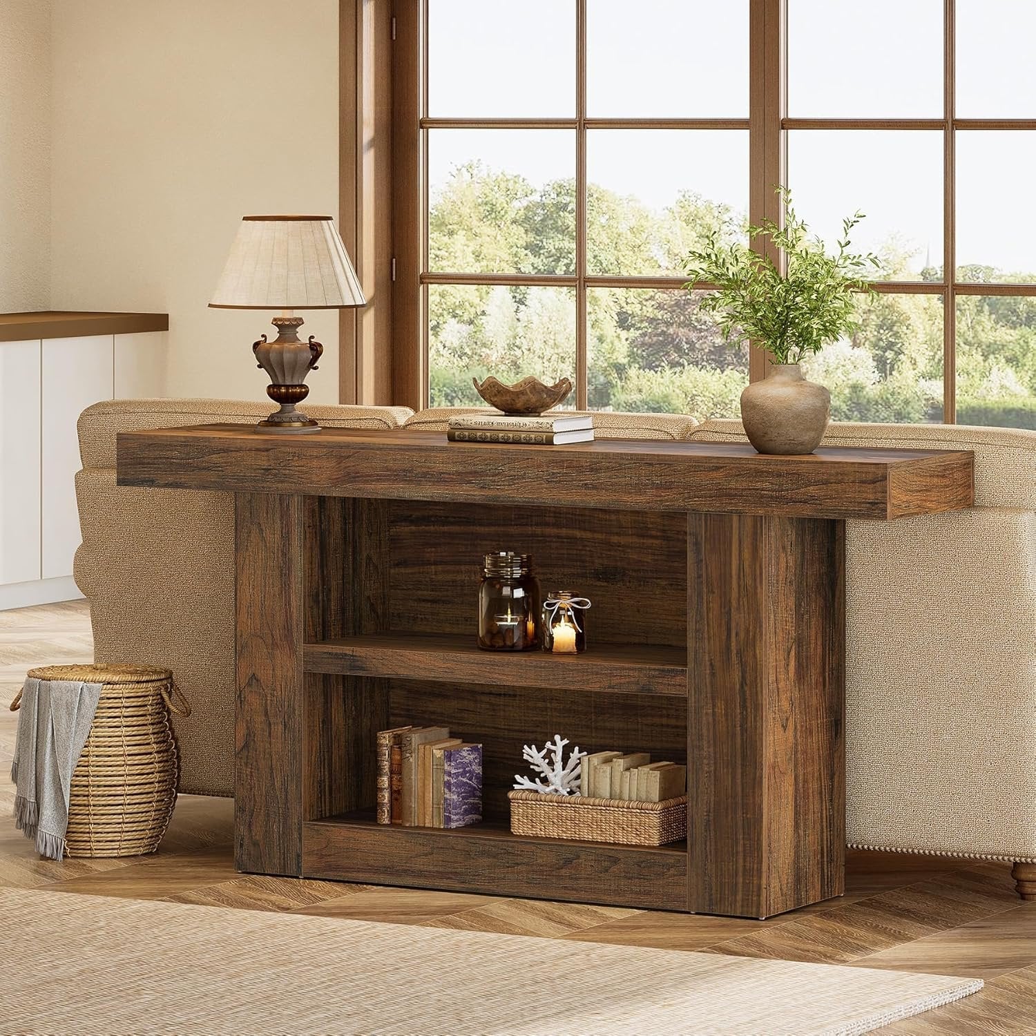 Tribesigns Console Tafel met U-vormige Basis, 3-Lags Opbergtafel voor Gang en Hal