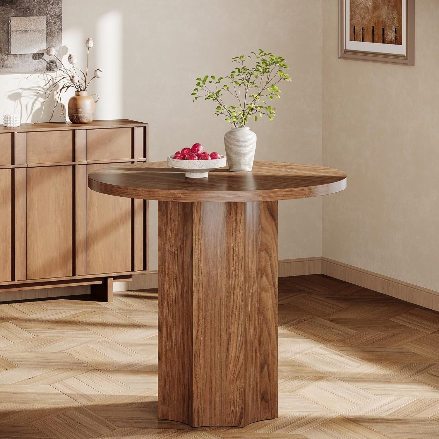 Tribesigns 80 cm Ronde Tafel voor 2 Personen, Eettafel of Bijzettafel in Notenhout