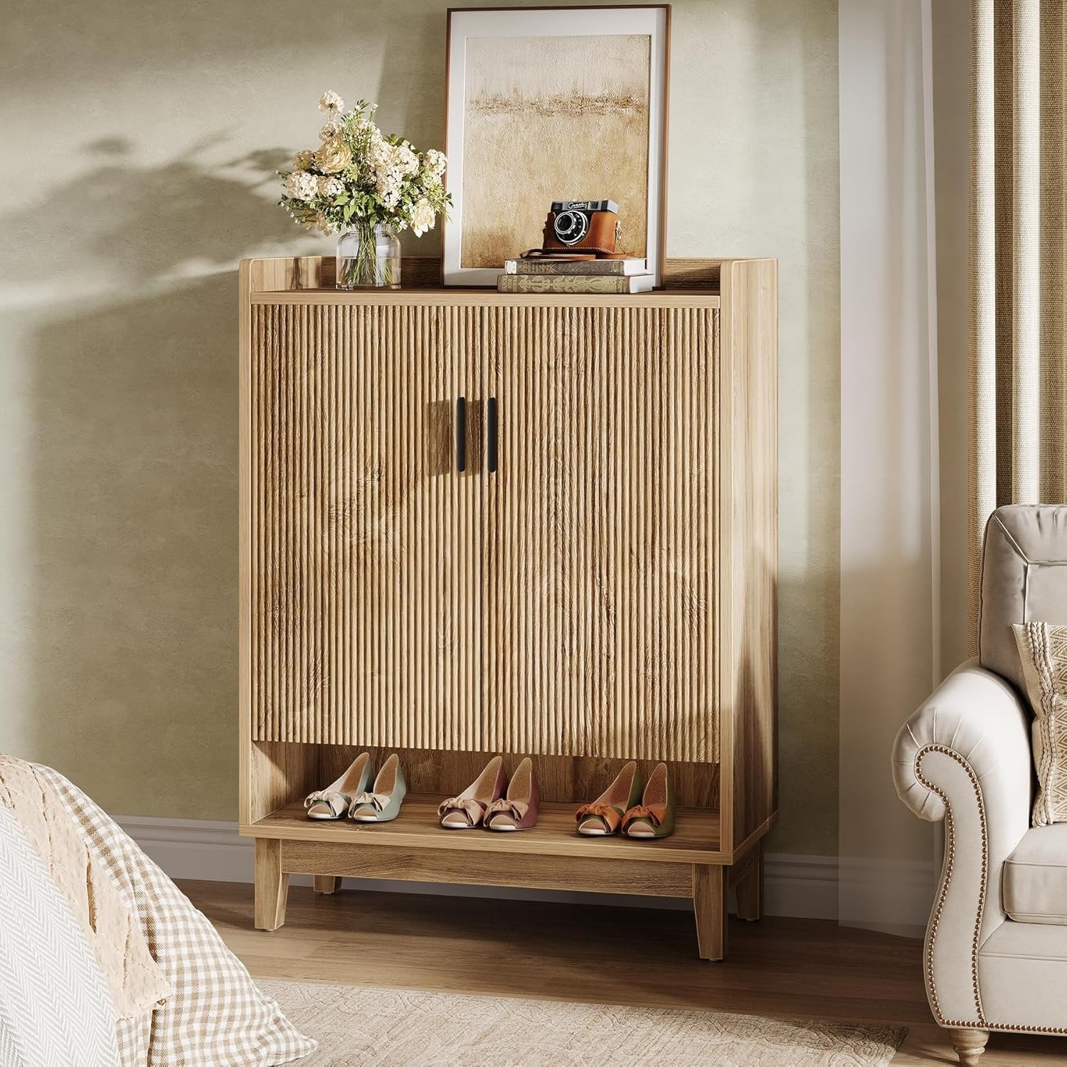 80 cm Tribesigns Schoenenkast, Landelijke Opbergkast met Deuren voor 20 Schoenparen