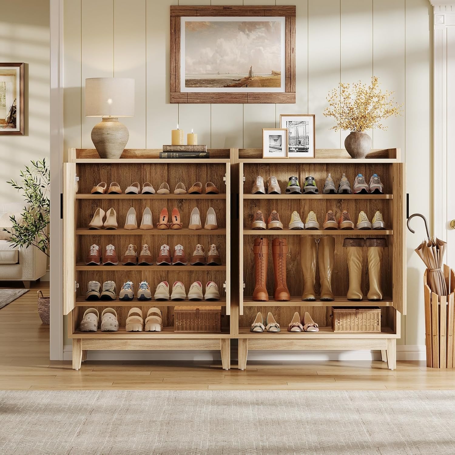 80 cm Tribesigns Schoenenkast, Landelijke Opbergkast met Deuren voor 20 Schoenparen