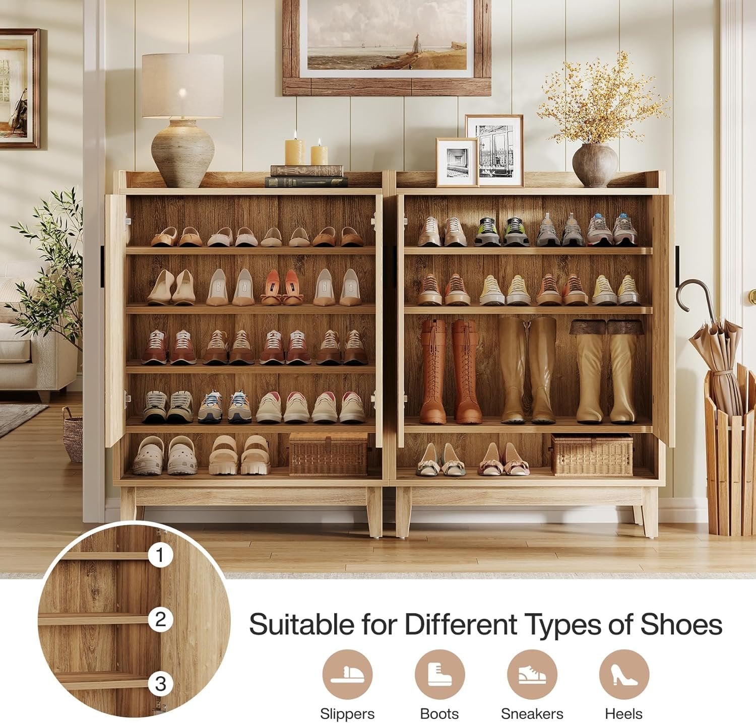 80 cm Tribesigns Schoenenkast, Landelijke Opbergkast met Deuren voor 20 Schoenparen