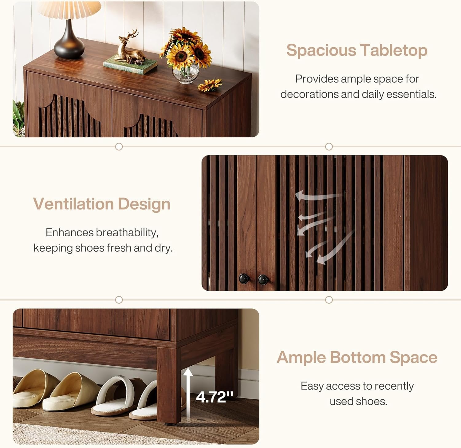 110 cm Tribesigns Schoenenkast met Lamellendeuren, Houten Schoenenrek voor Entree en Hal