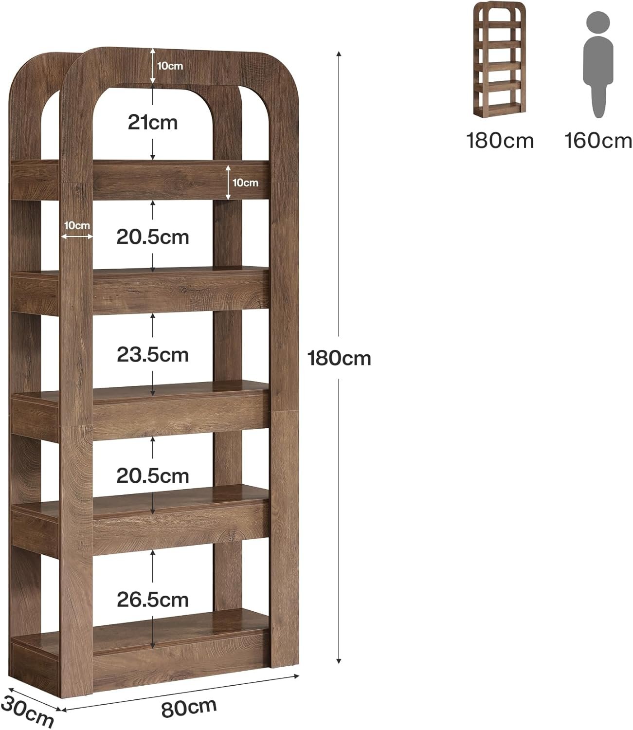180 cm Tribesigns Boekenkast, 5-Lags Industriële Boekenplank met Open Planken