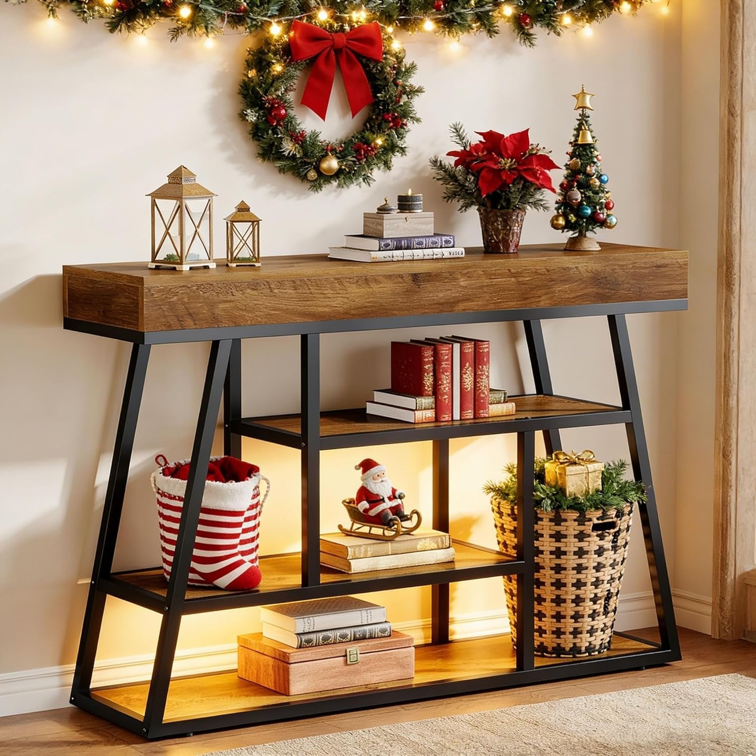 Tribesigns 105 cm Industriële Consoletafel met 4 Lagen Opbergruimte, Smalle Haltafel voor Entree en Achter de Bank