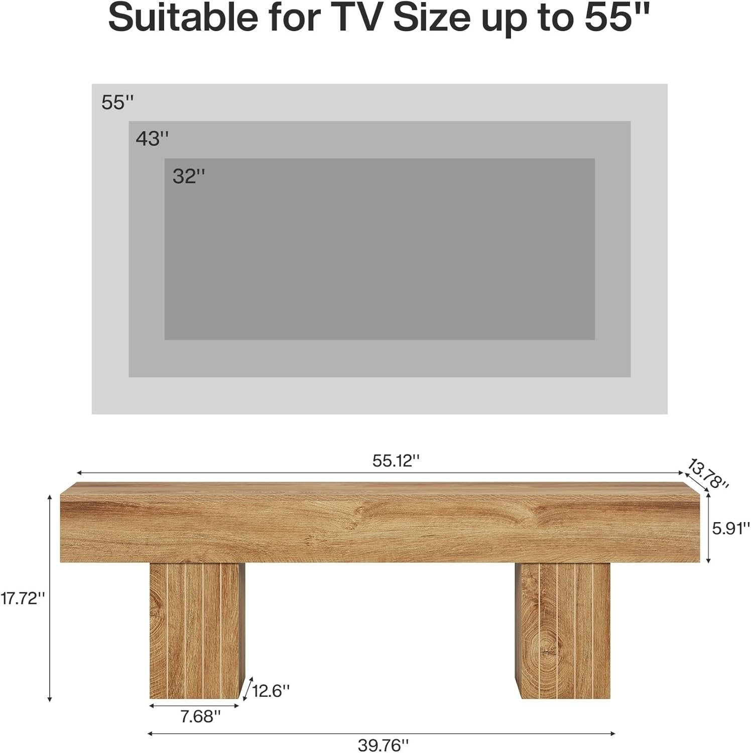 Tv-meubel voor 140 cm Tv in Landelijke Stijl, Licht Houten Lage Tv-console voor Woonkamer