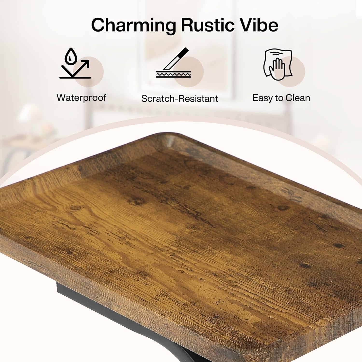 Industriële C-vormige Bijzettafel met Wieltjes in Rustiek Bruin, Houten 2-Lagen Tafeltje met Metalen Frame