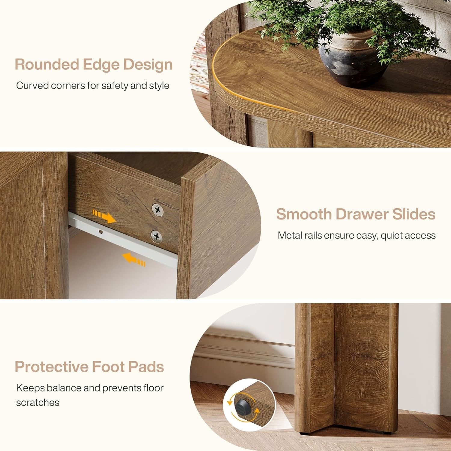 Ovale Consoletafel van 160 cm met 2 Lades in Landelijke Stijl, Haltafel met Opbergruimte voor Woonkamer en Entree