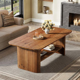 120 cm Massief Houten Salontafel voor Woonkamer, Rustieke Rechthoekige 2-Lagen Centertafel, Bruin 3