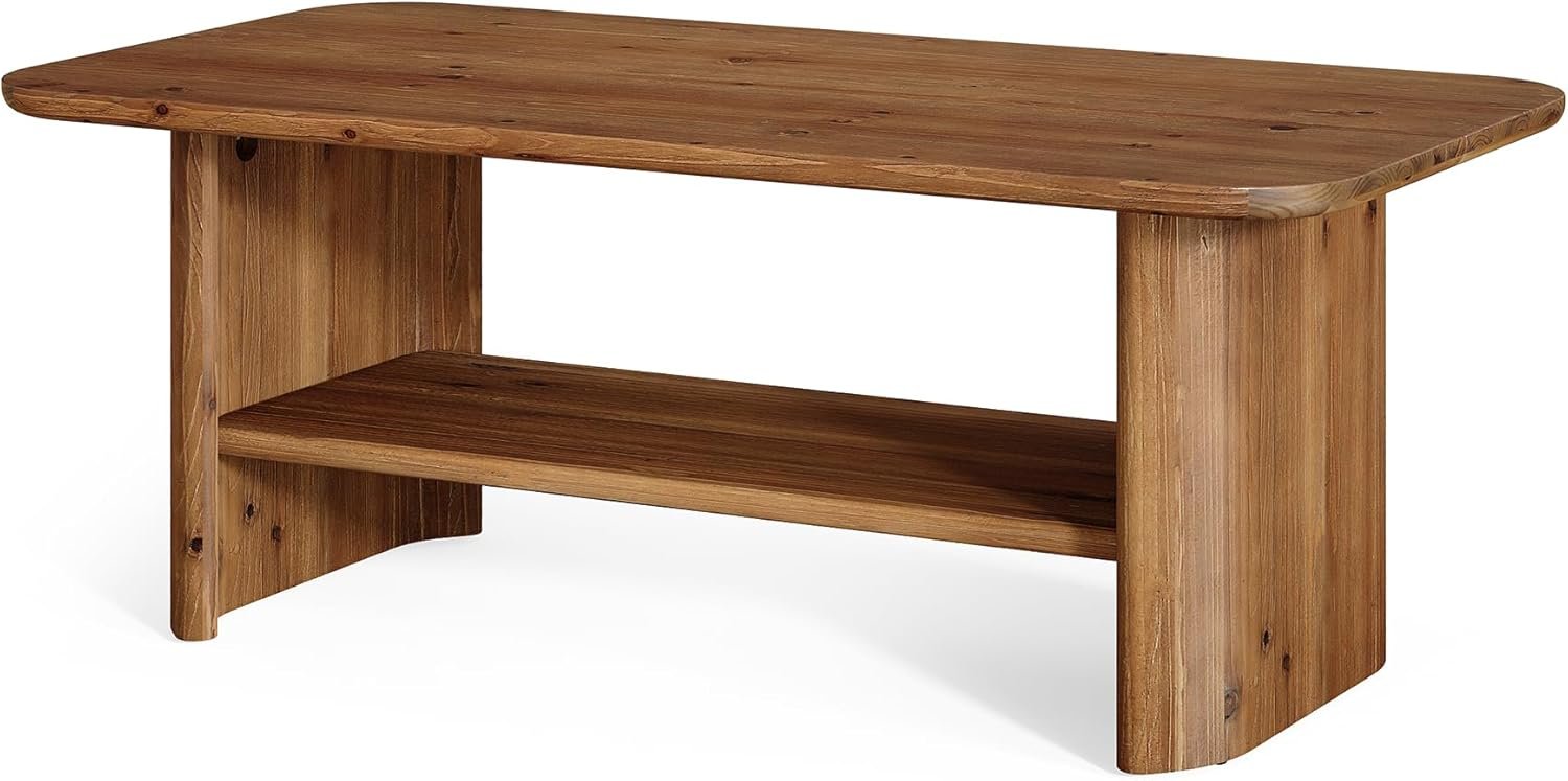 120 cm Massief Houten Salontafel voor Woonkamer, Rustieke Rechthoekige 2-Lagen Centertafel, Bruin