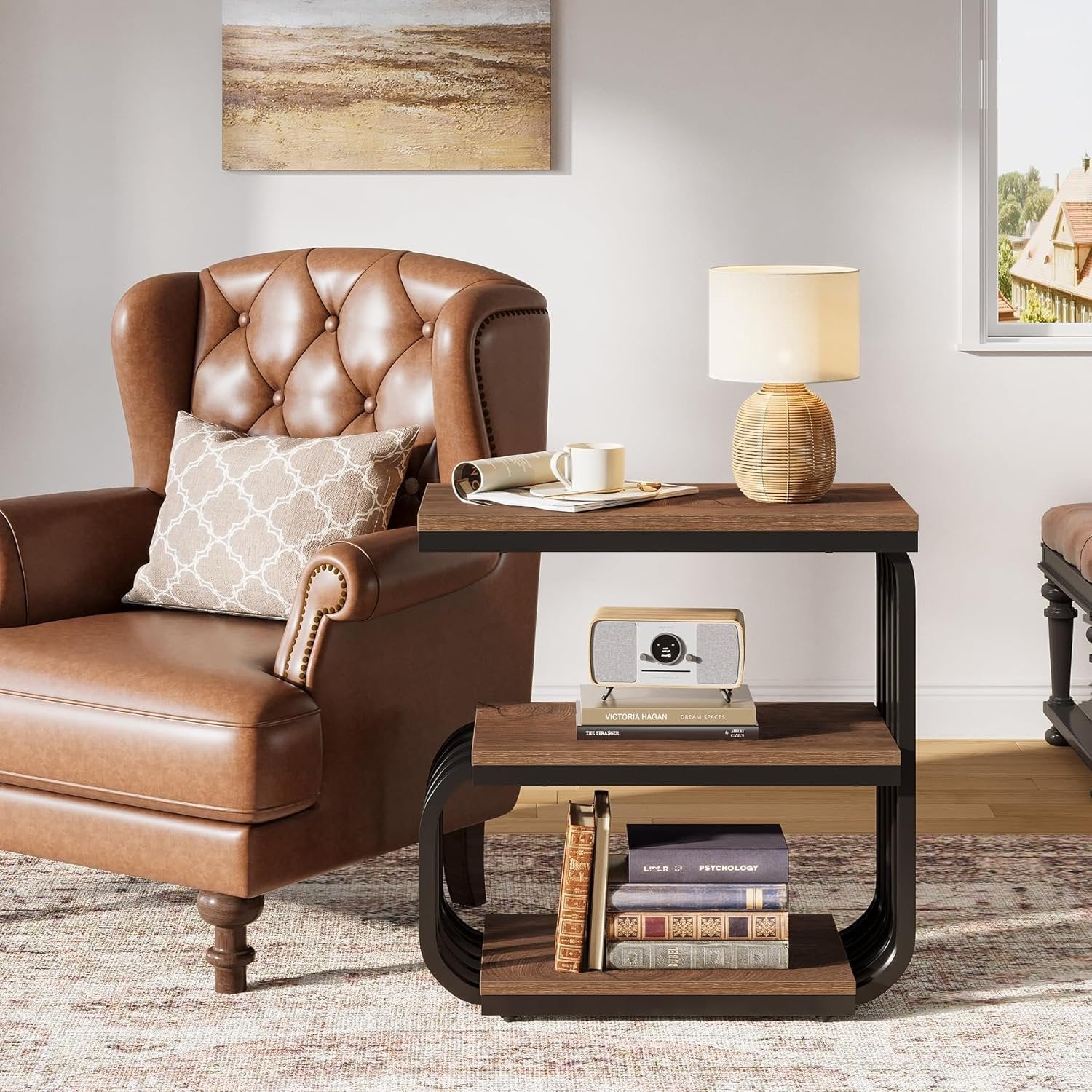 Tribesigns Smalle Bijzettafel 3-Lagen, Industriële Nachtkast met Metalen Frame